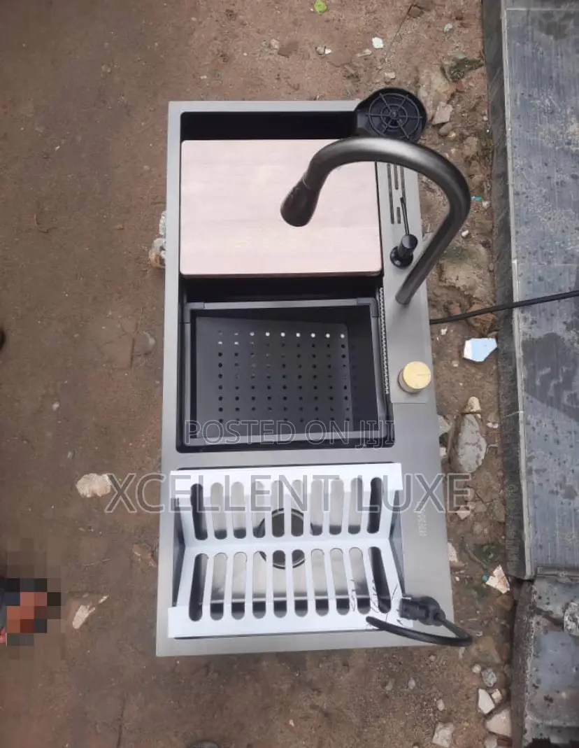 Automated Kitchen Sink With Plate Rack and Basket