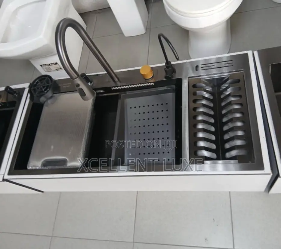 Automated Kitchen Sink With Plate Rack and Basket