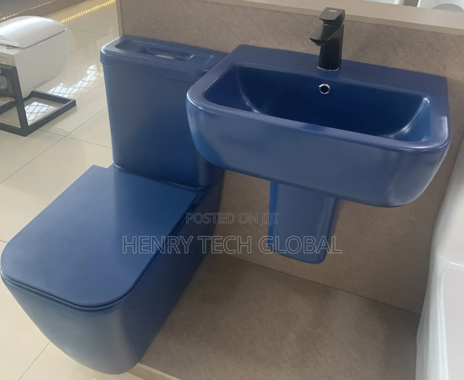 Wc Set With Suspended Basin and Pedestal (Blue Color)