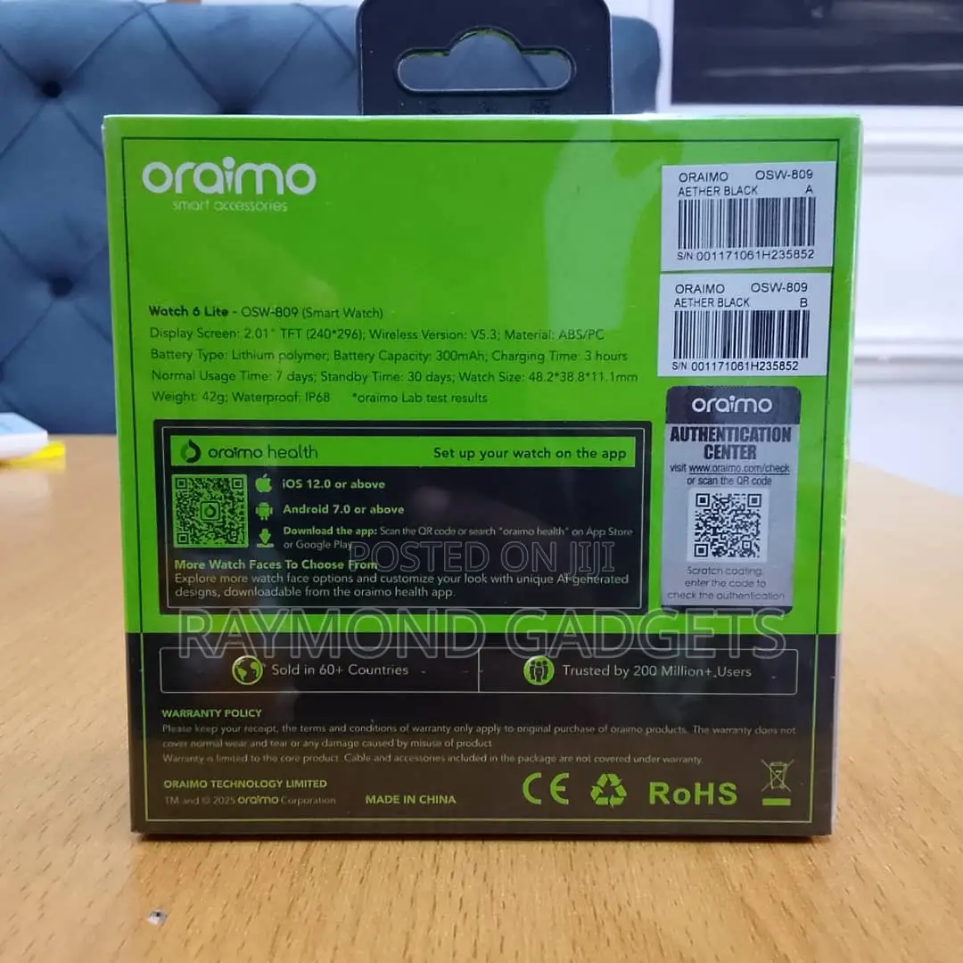 Oraimo Watch 6 Lite Smart Watch Osw-809 2.01" Hd Display Wireless Call