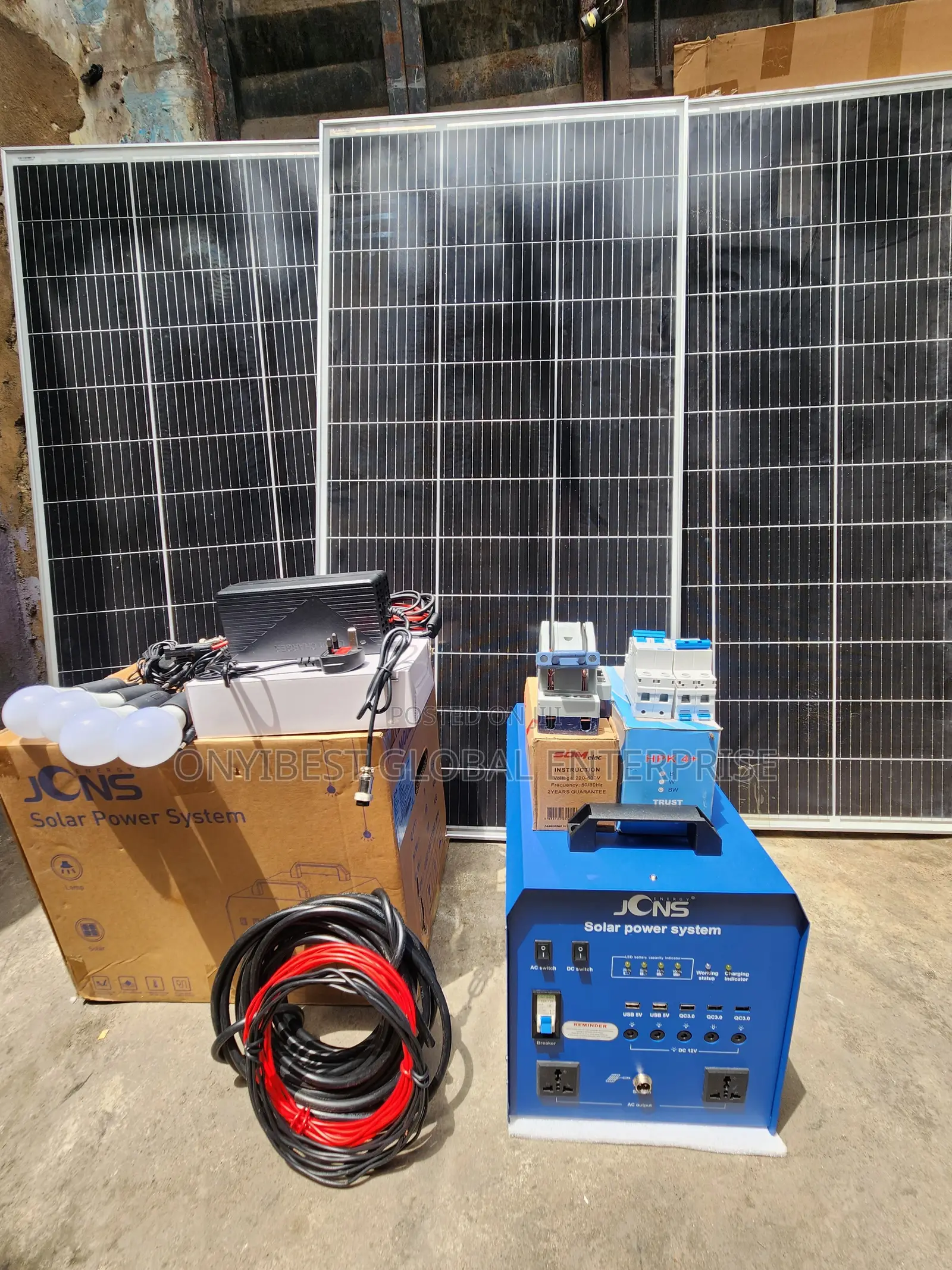 JCNS 1800 Solar Generator With 3unit of 180watts Panel,4bulbs,Adapter