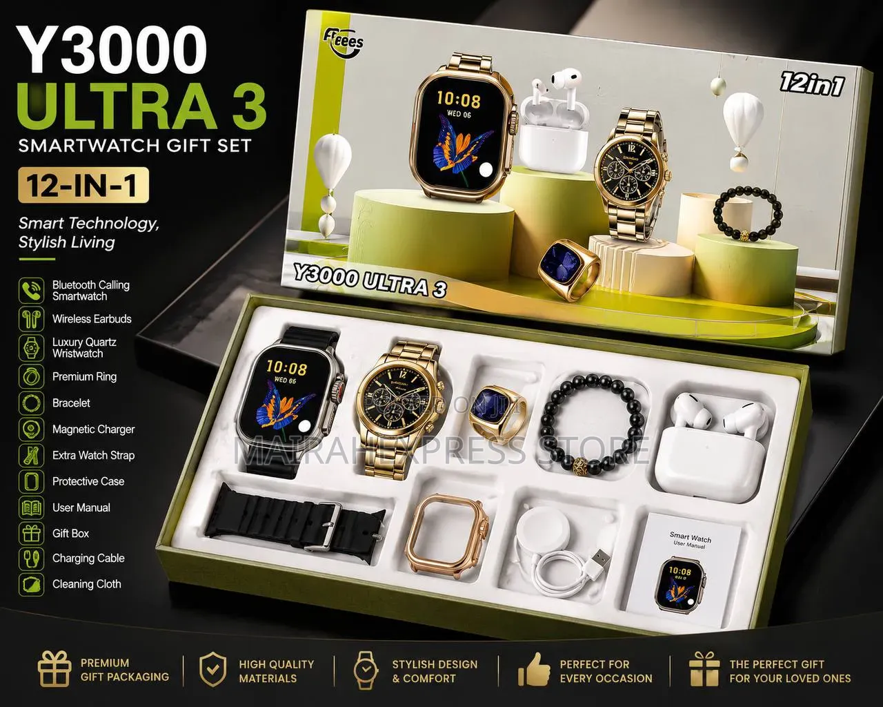 12-in-1 Y3000 Ultra 3 Premium Smartwatch Gift Set HMK