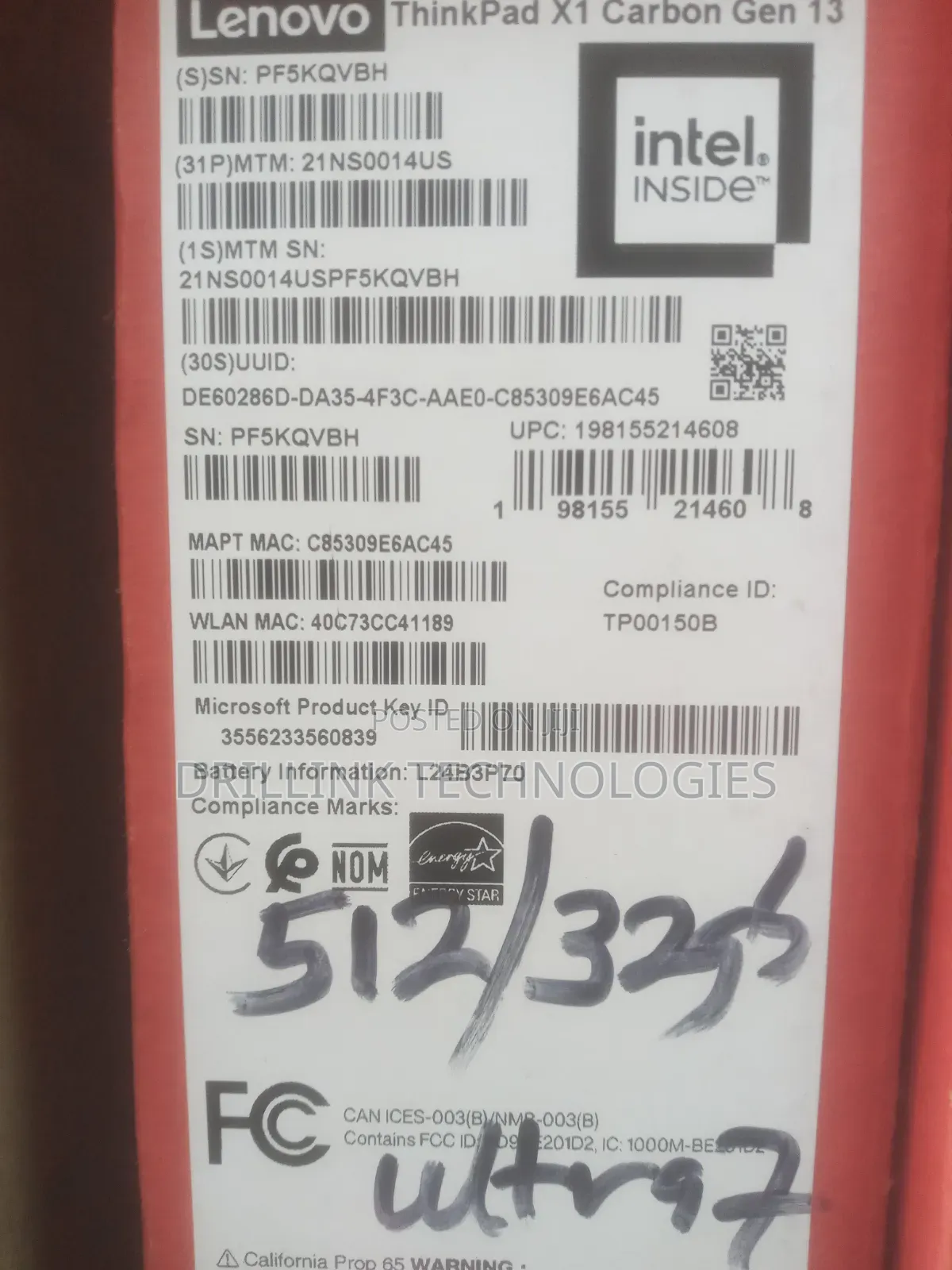 New Laptop Lenovo ThinkPad X1 Carbon 32GB Intel Core Ultra 7 SSD 512GB