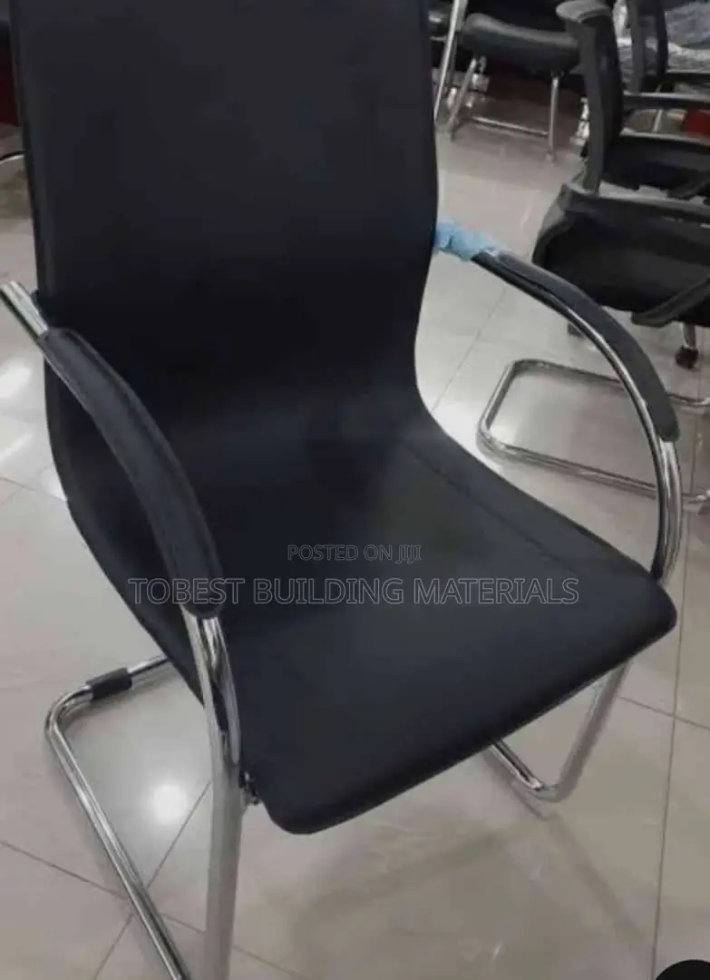 Modern Black Leather Visitor Office Chair With Chrome Base