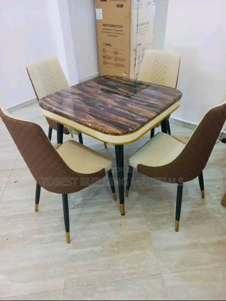 Modern 4-Seater Faux Marble Dining Set With Gold Accents