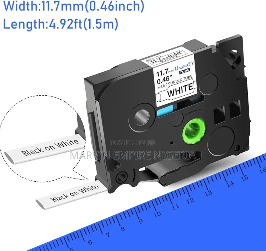 Heat Shrink Tube Label_ Brother Pt Hse231 0.46'' 11.7mm Black on White