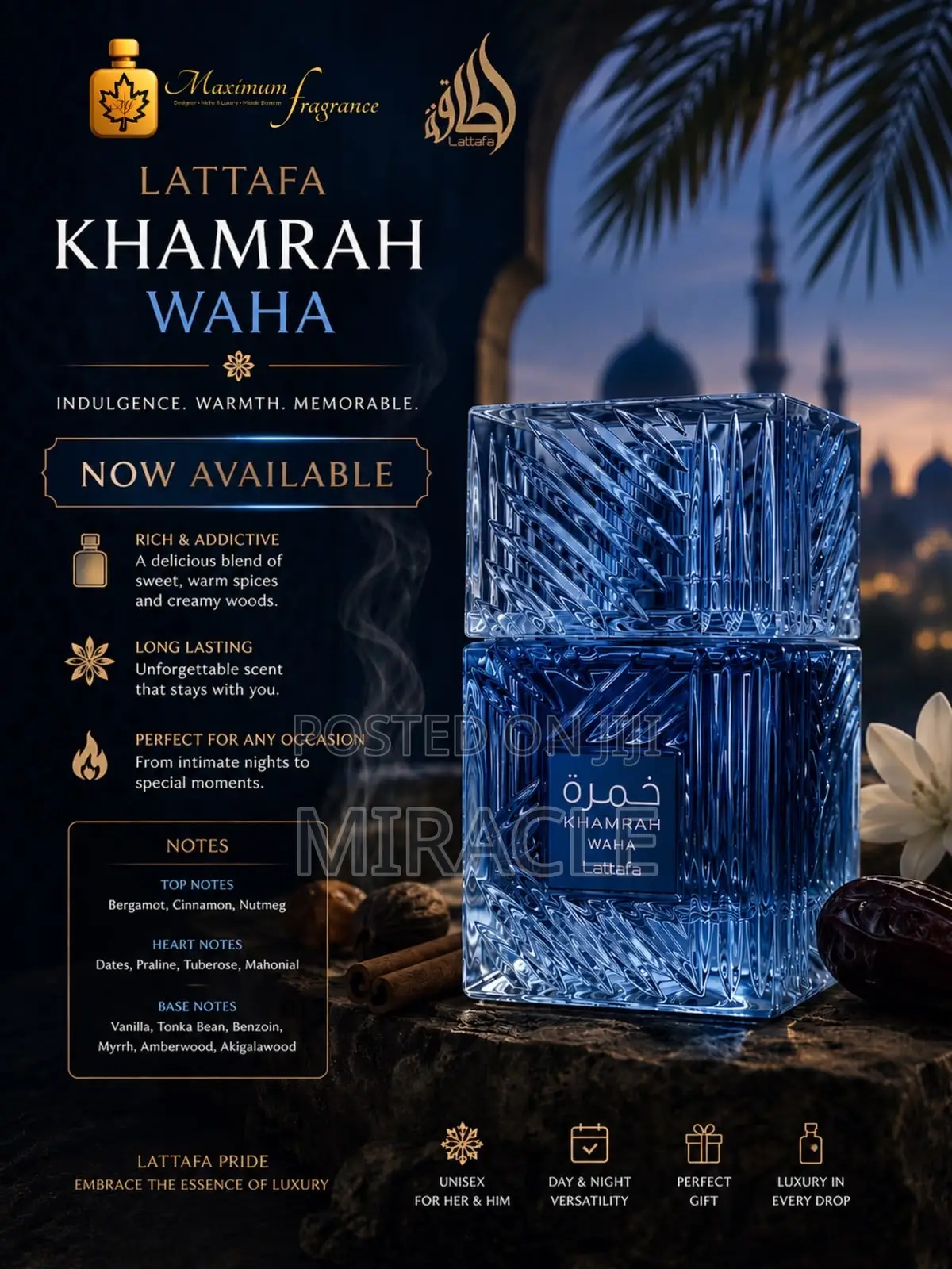Original Lattafa Khamrah Waha 100ml-Long Lasting Unisex Perfume