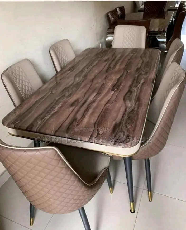 Luxury 6-seater High-gloss Wood Dining Set With Gold Accents