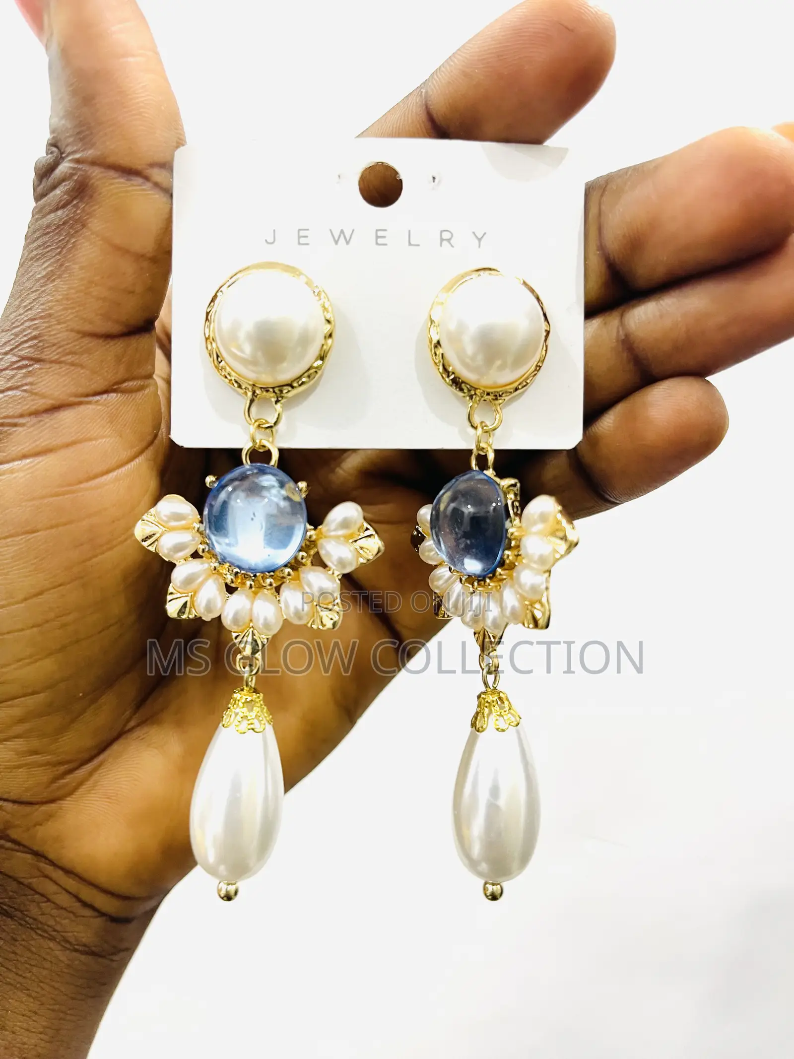 Blue Crystal And Pearl Earring