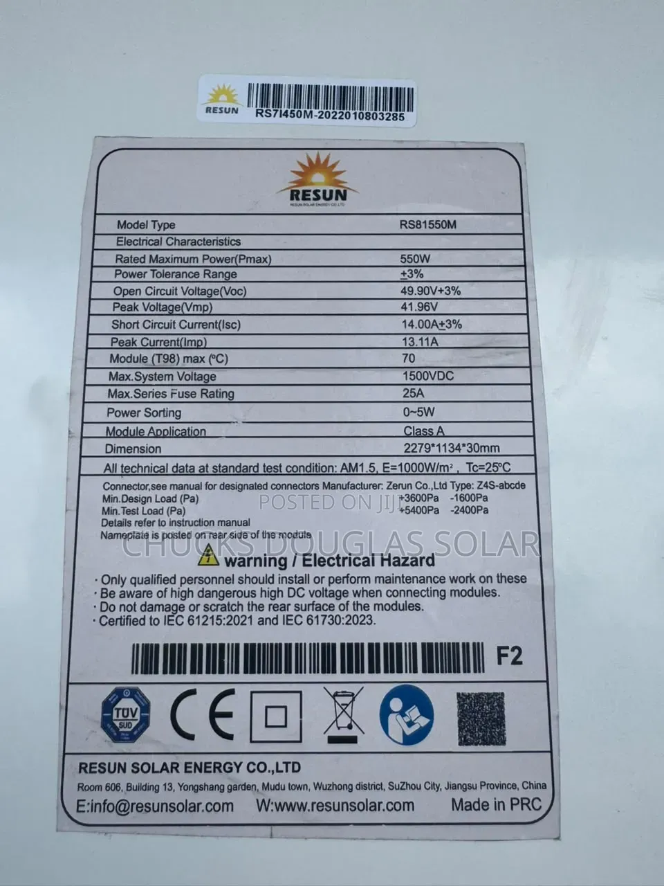 Resun 550w Half-Cut Monofacial Solar Panel