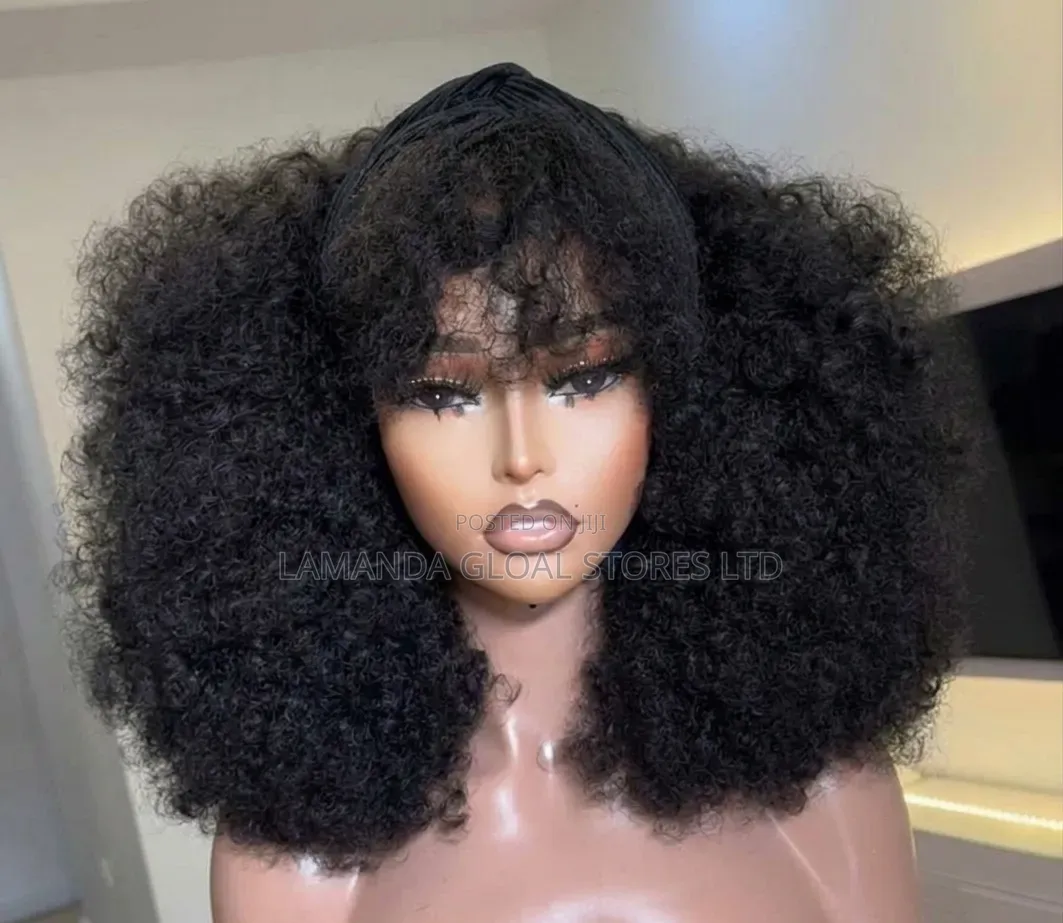 Premium Full Fringe Afro Kinky Curly Human Hair Blend Wig