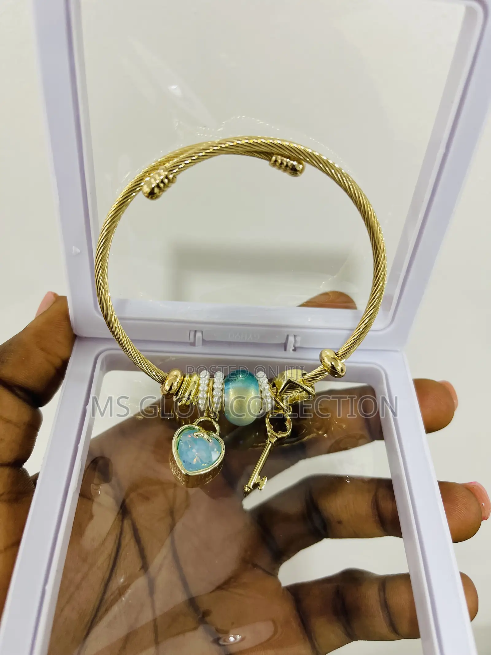 Luxury Gold Charm Bracelet Heart Key Adjustable Bangle