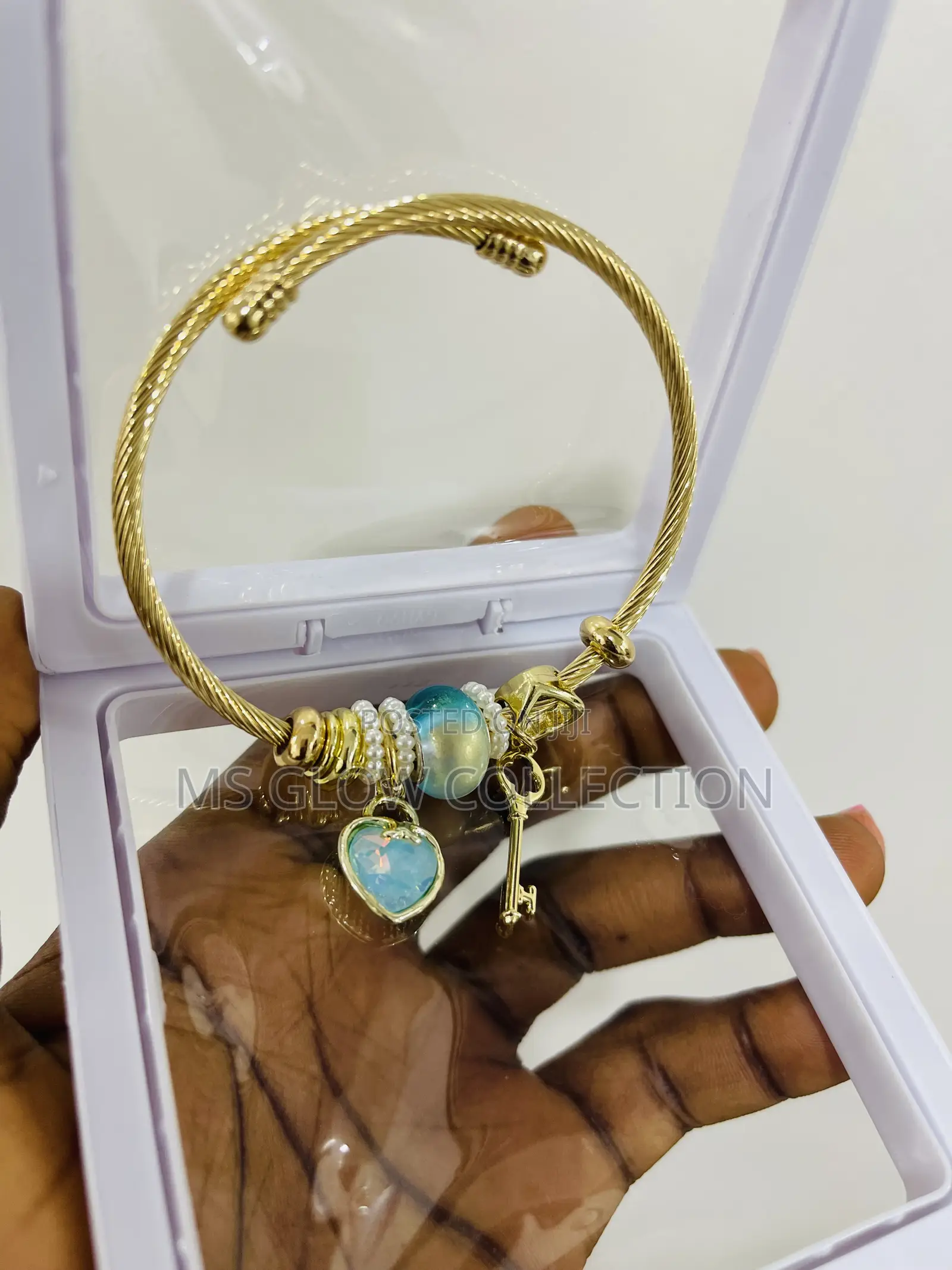 Luxury Gold Charm Bracelet Heart Key Adjustable Bangle