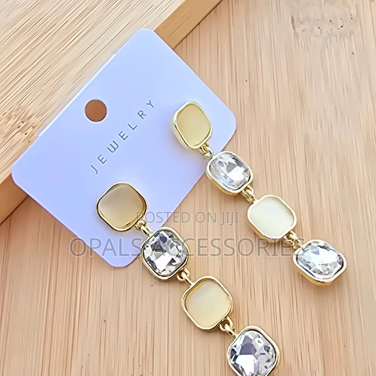 Elegant Four-Tier Square Crystal Cats-Eye Stone Drop Earrings