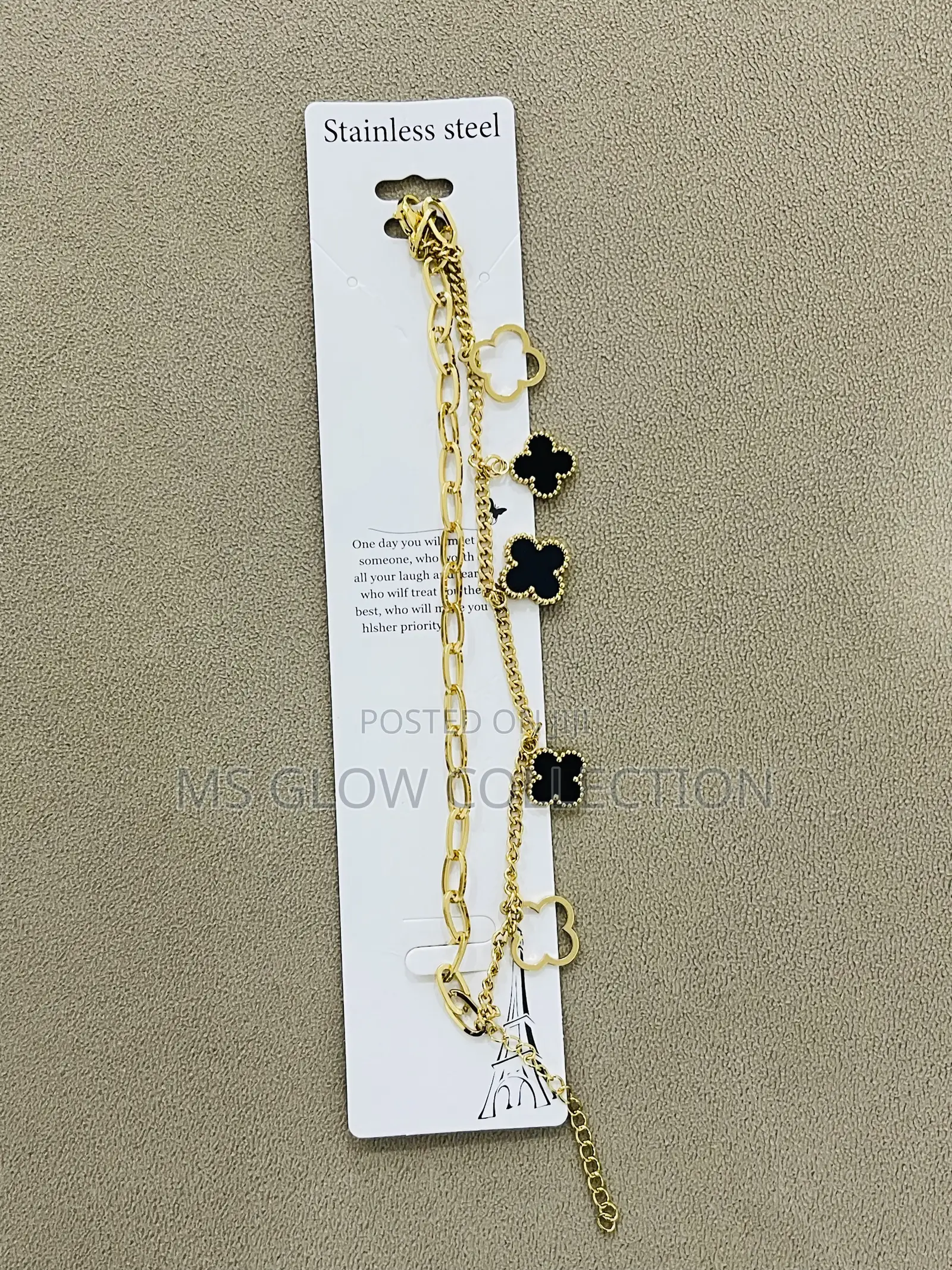 Elegant Black Clover Layered Gold Bracelet Premium Quality