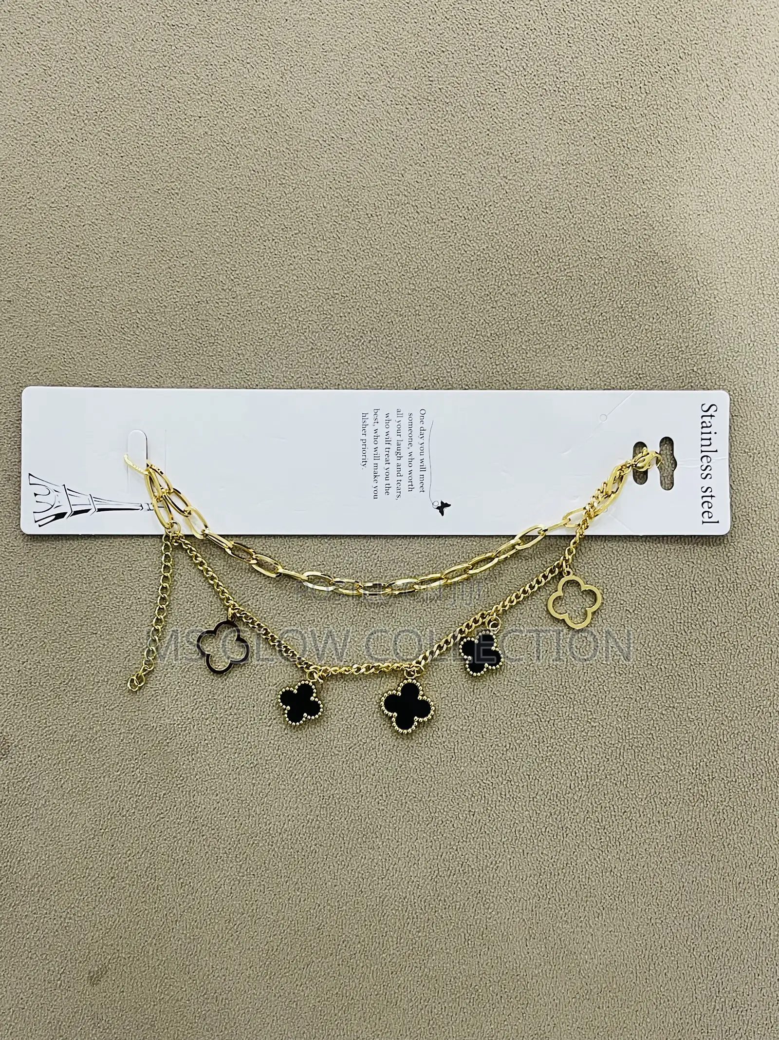 Elegant Black Clover Layered Gold Bracelet Premium Quality