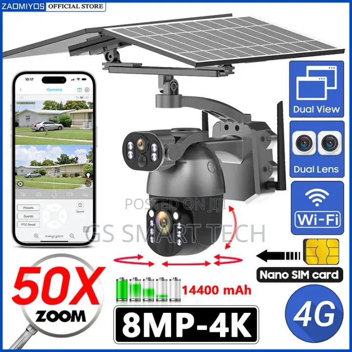 50x Zoom Outdoor Waterproof Solar Camera Wifi Dual Screen PTZ
