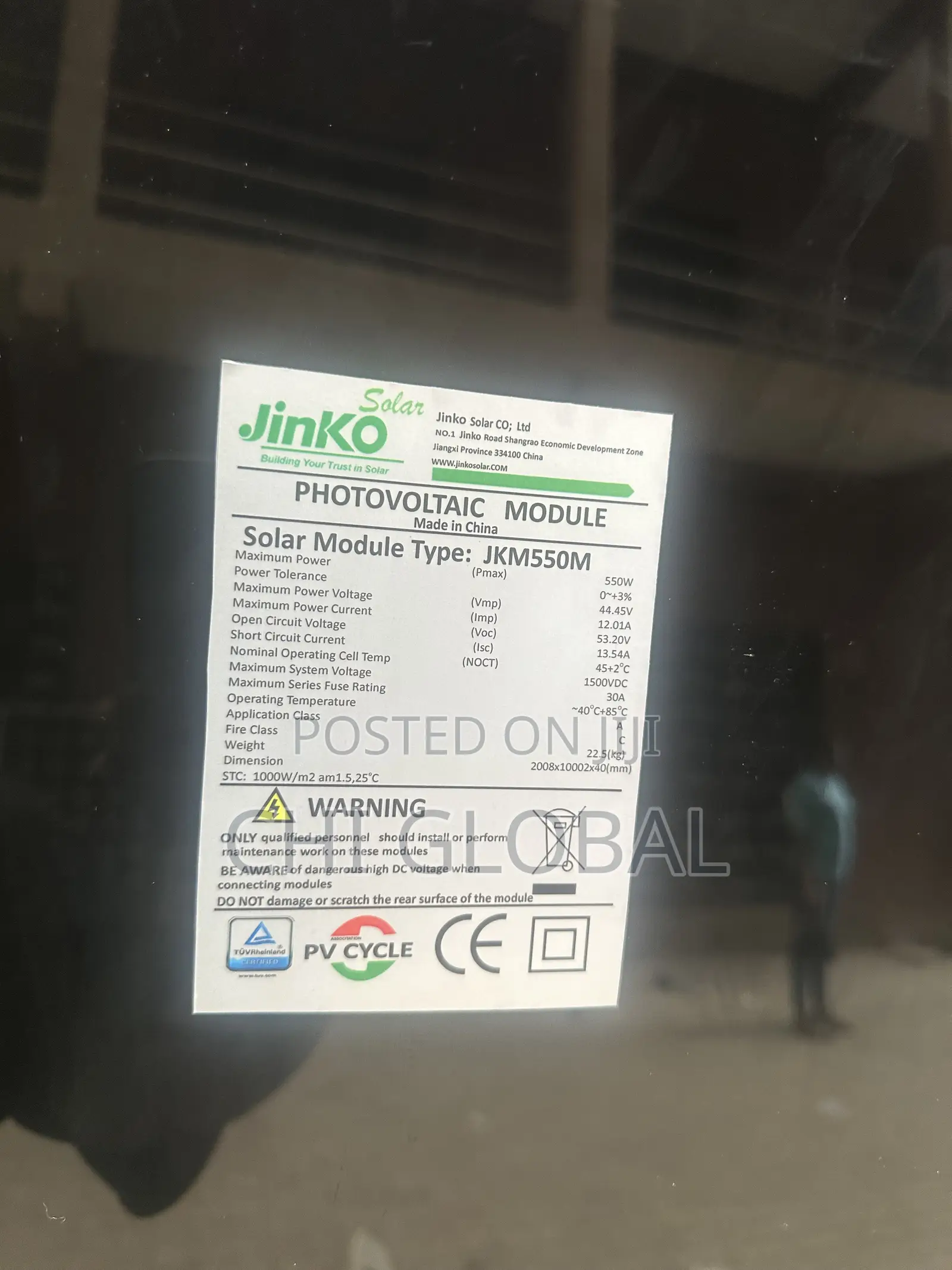 Black Frame Jinko 550w Solar Panel