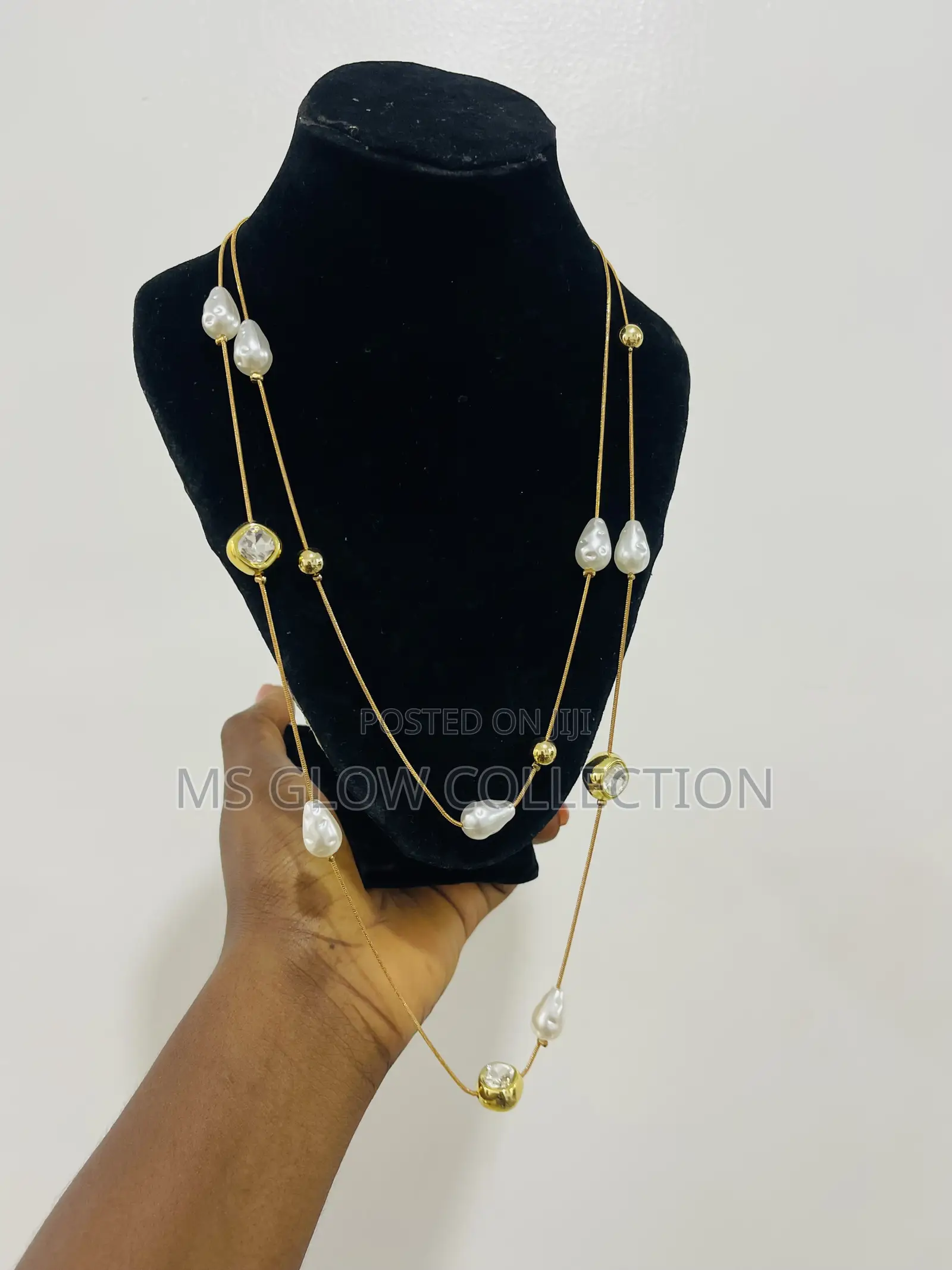 Luxury Pearl Crystal Gold Necklace Double Layer