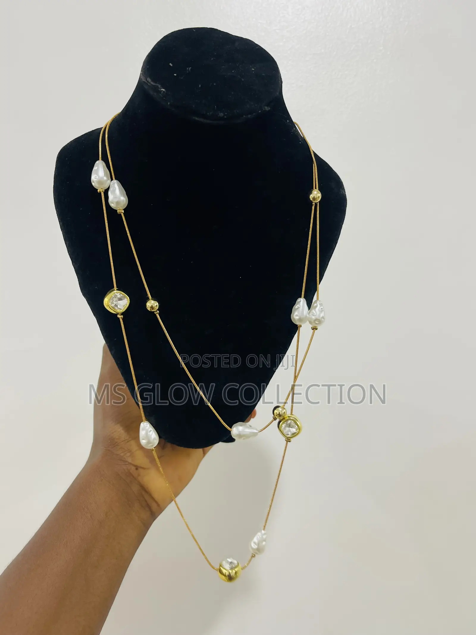 Luxury Pearl Crystal Gold Necklace Double Layer