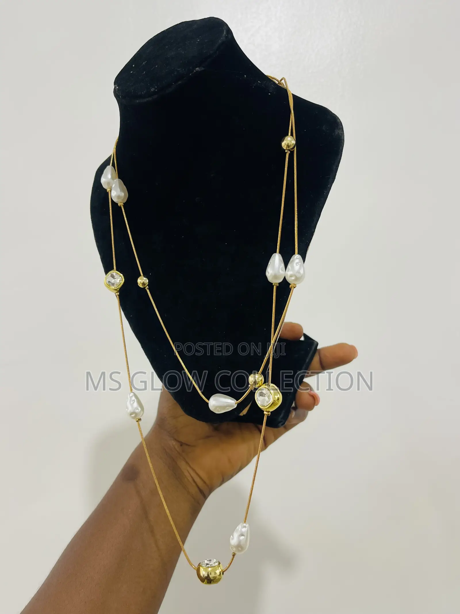 Luxury Pearl Crystal Gold Necklace Double Layer