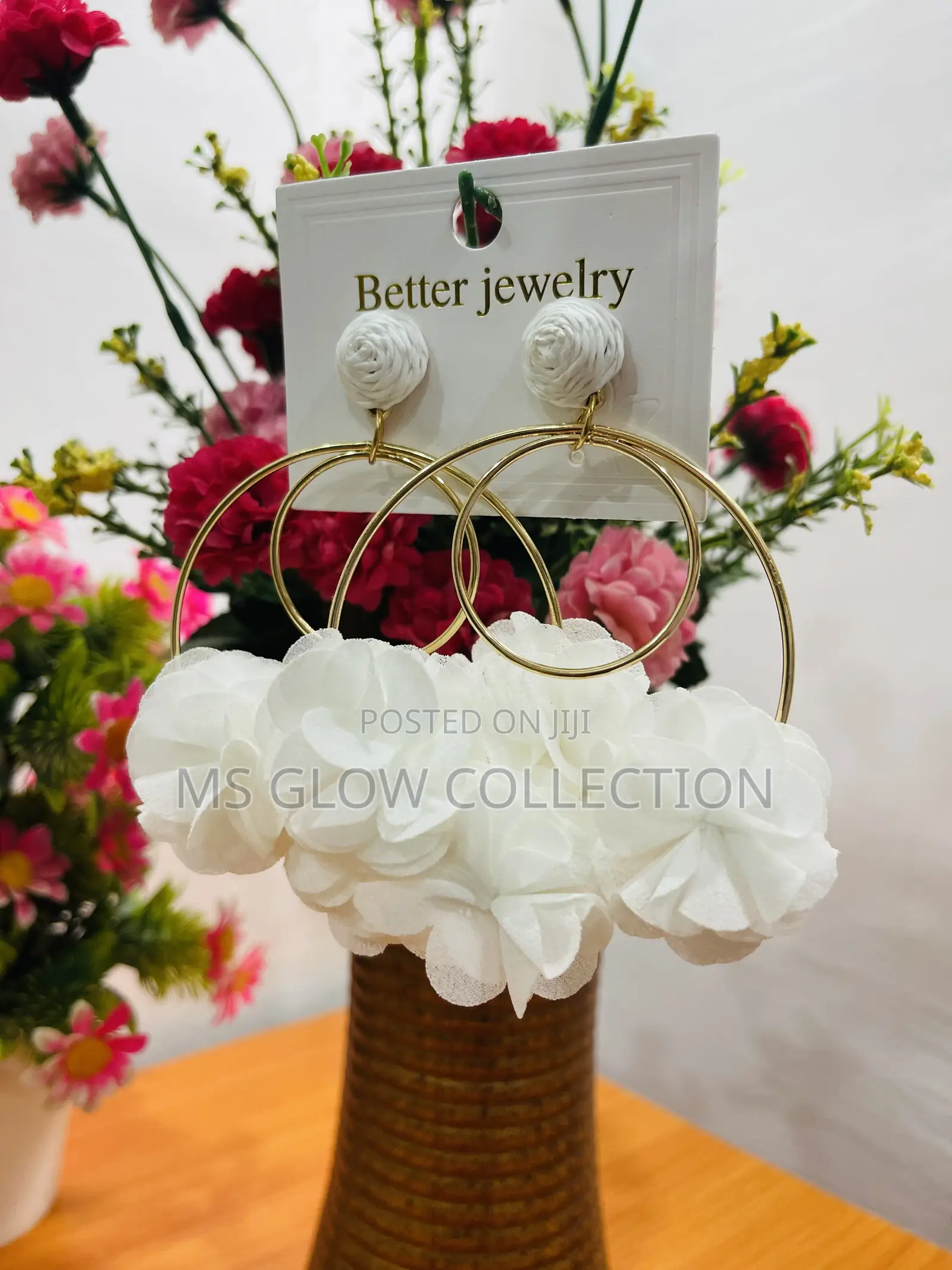 White Floral Hoop Earrings – Elegant Statement Jewelry
