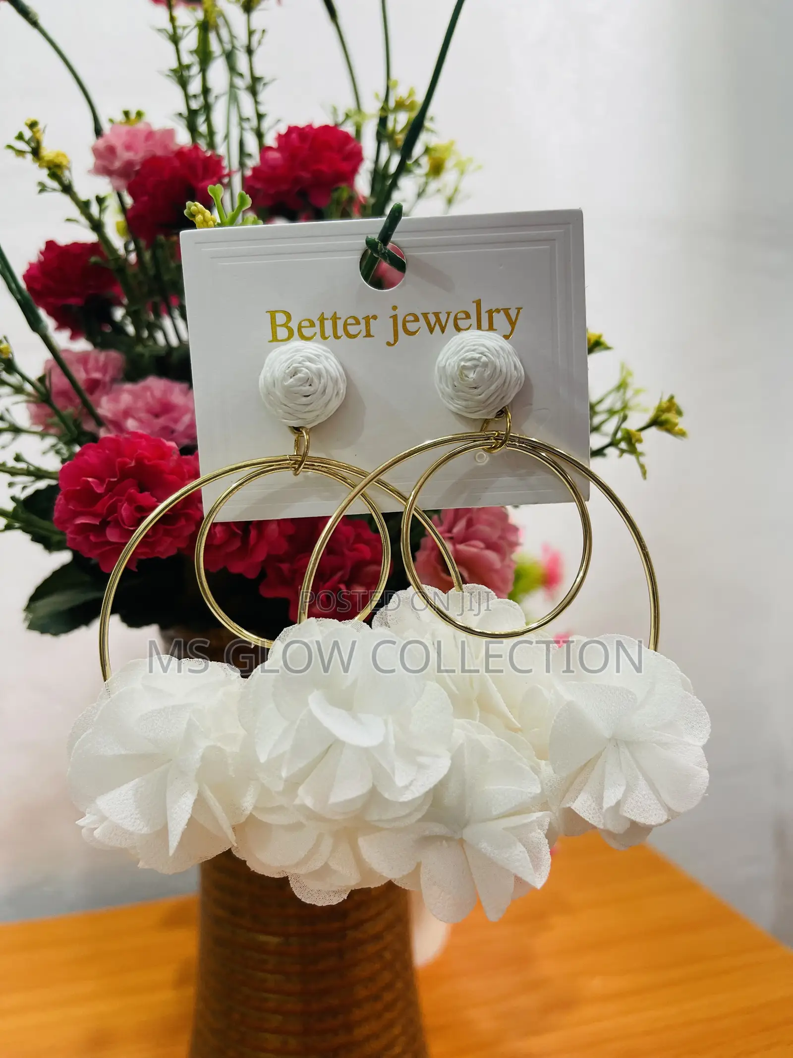 White Floral Hoop Earrings – Elegant Statement Jewelry