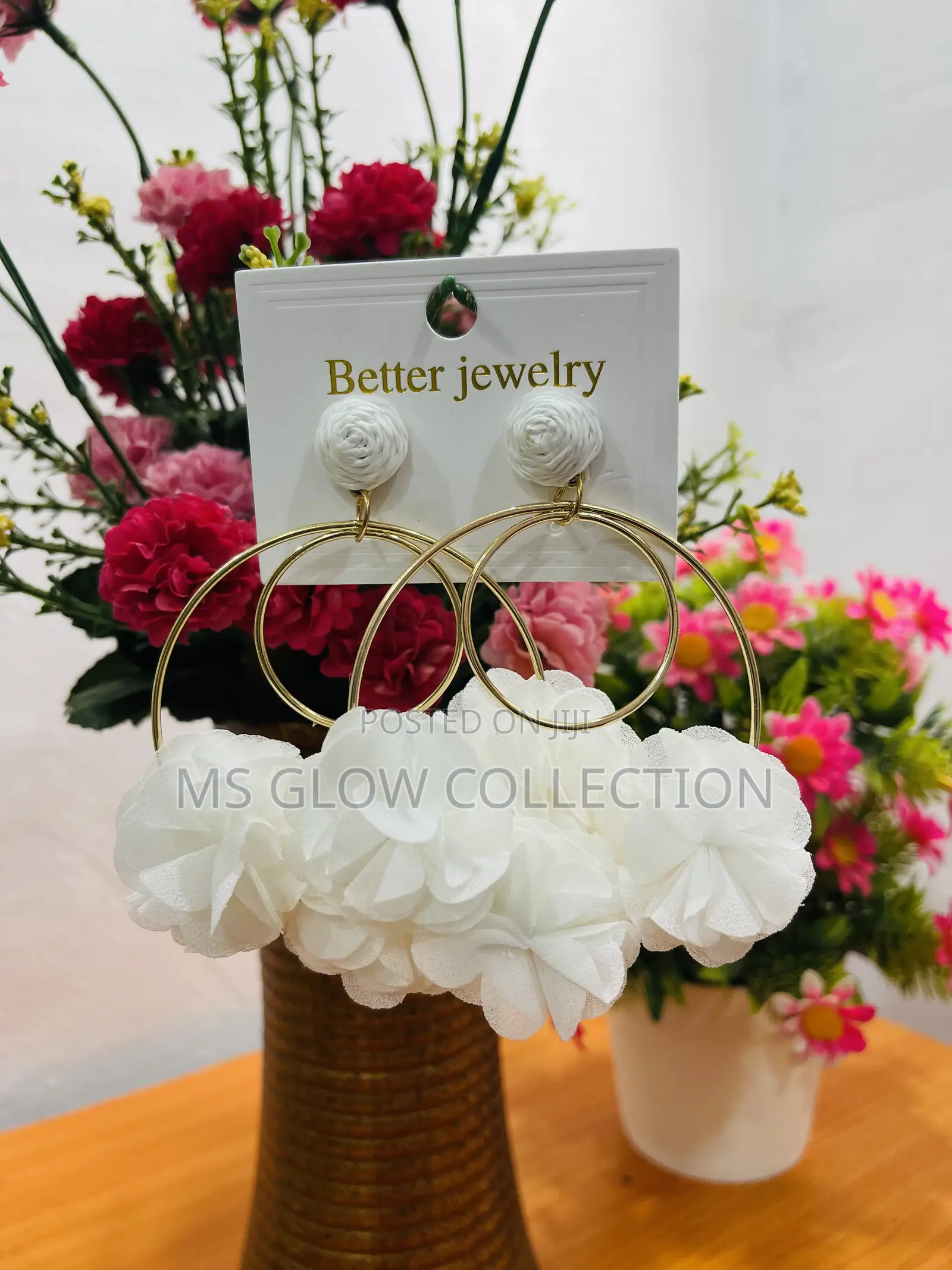 White Floral Hoop Earrings – Elegant Statement Jewelry