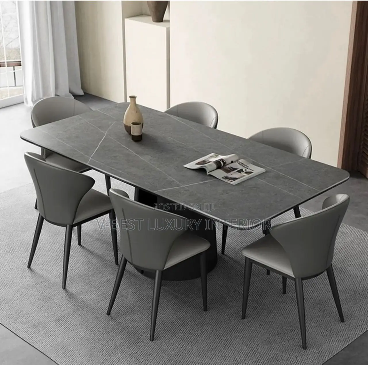 Gray Dining Set – Modern 6-Seater Dining Setup With Sintered Stone