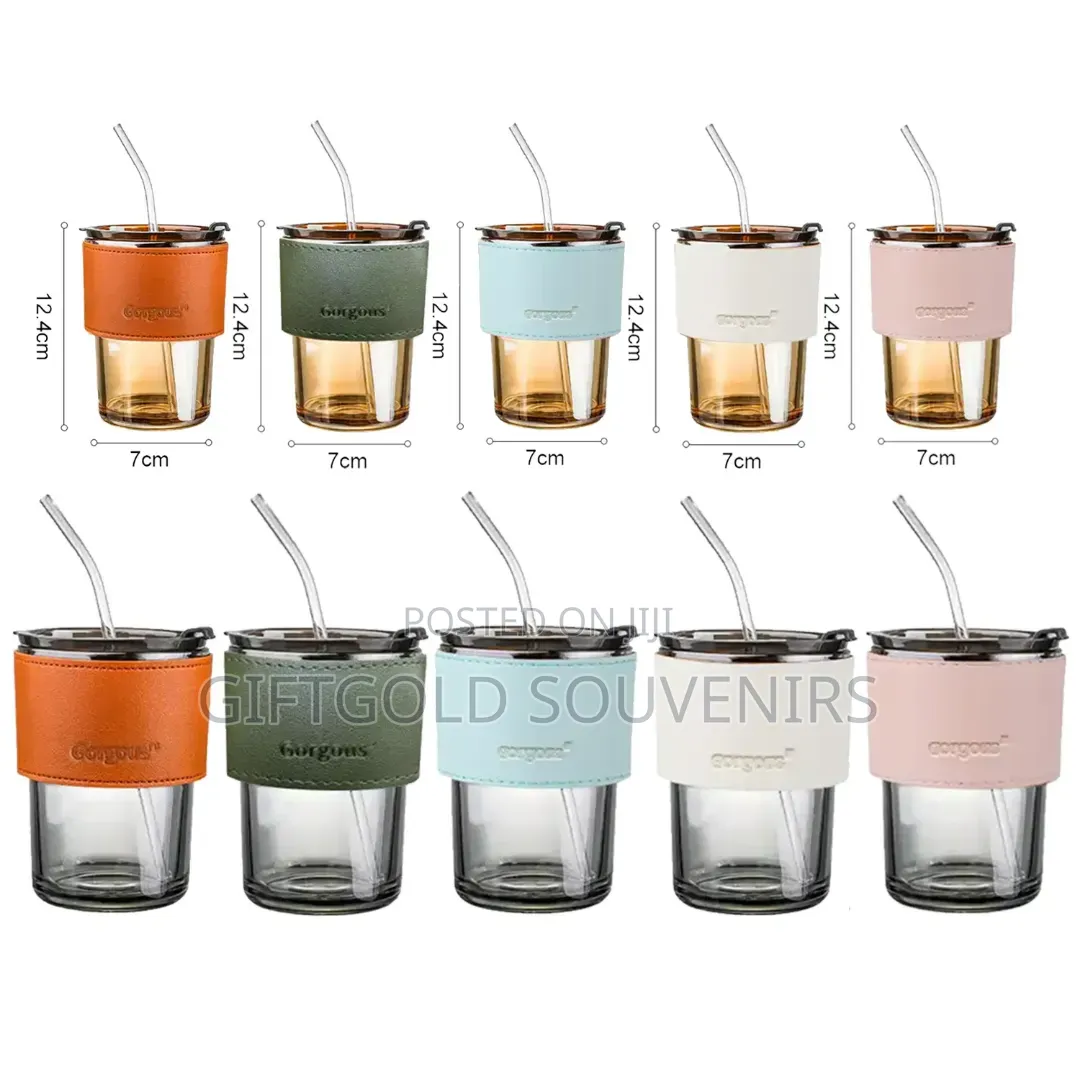 Leather Cover Coffee Cup With Straw