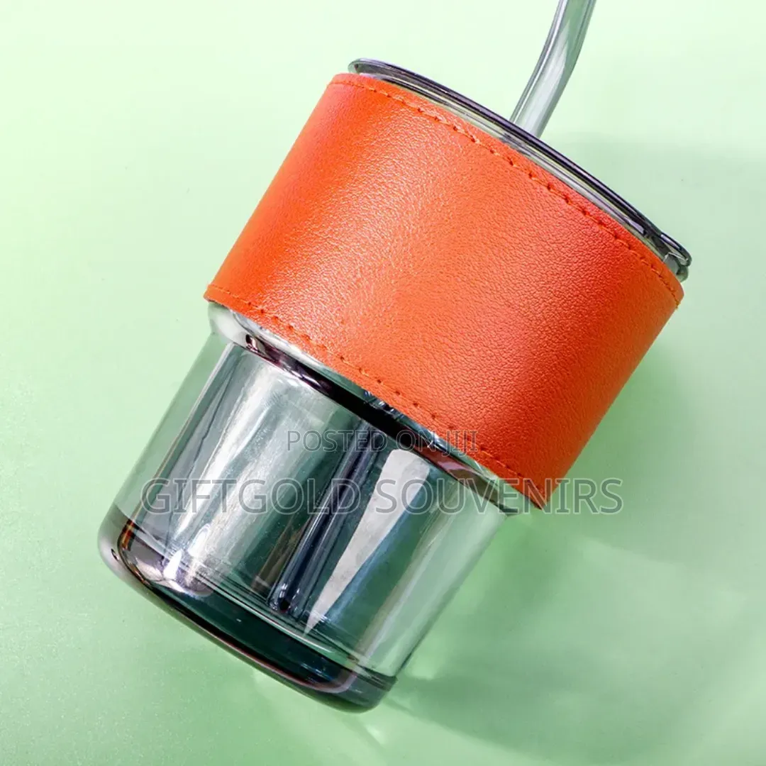 Leather Cover Coffee Cup With Straw