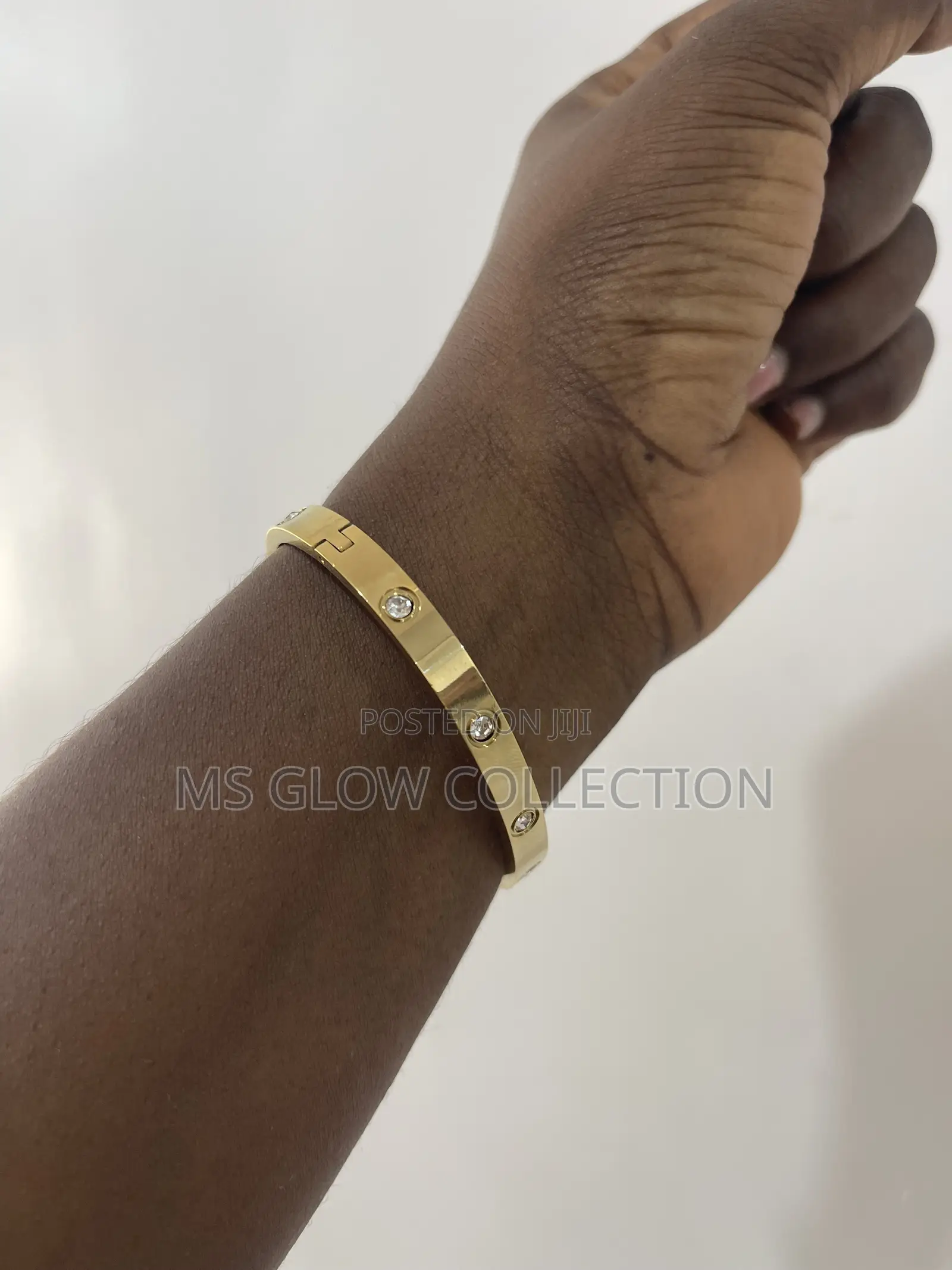 Luxury Stainless Steel Stone Screw Gold Bangle