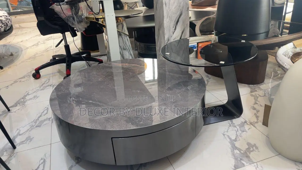 Italian Luxury Stainless Steel Solid Wood Center Table With Drawers