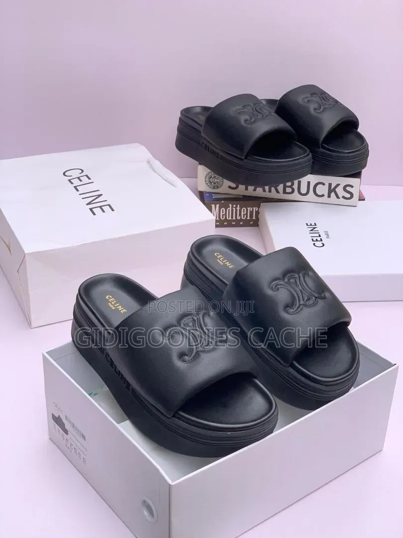 Girlie Black Platform Slide Sandals Size 37-42