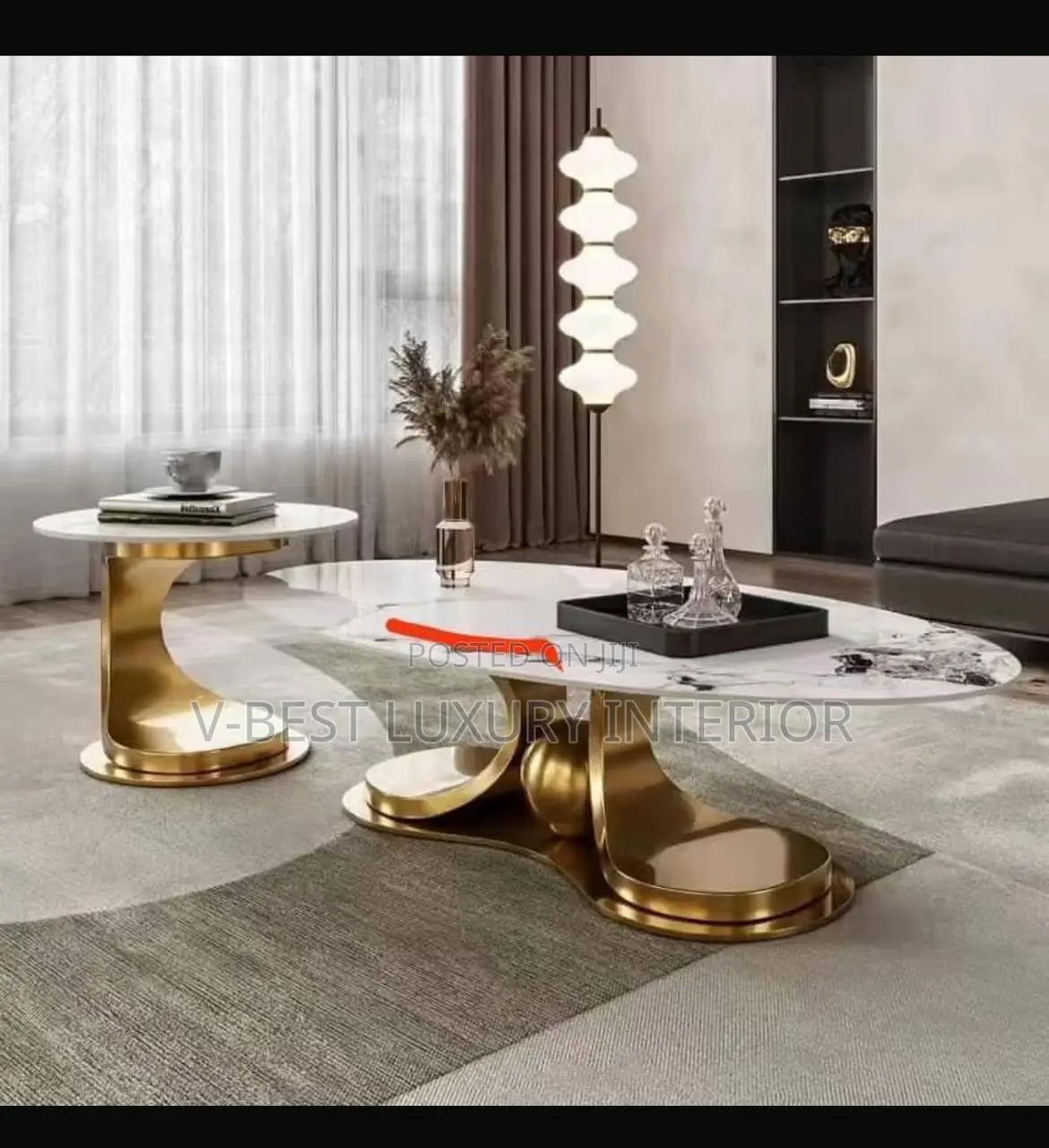 Oval Marble Center Table Features a Distinctively Sculpted Gold