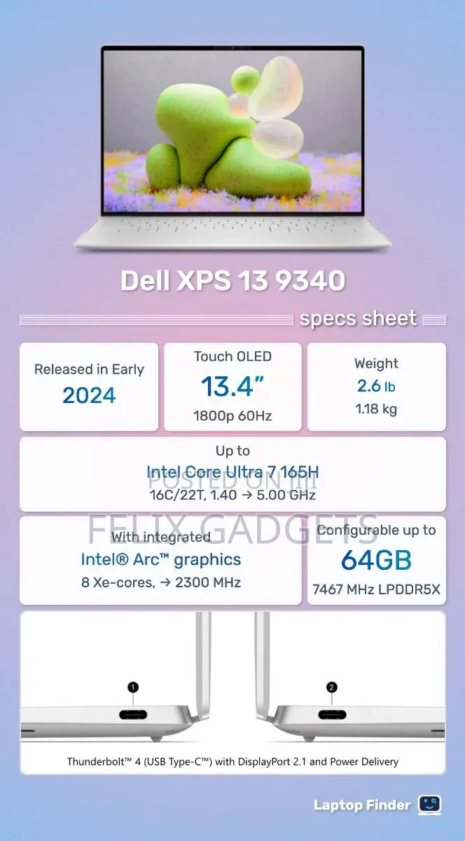 New Laptop Dell XPS 13 9340 16GB Intel Core Ultra 7 SSD 512GB
