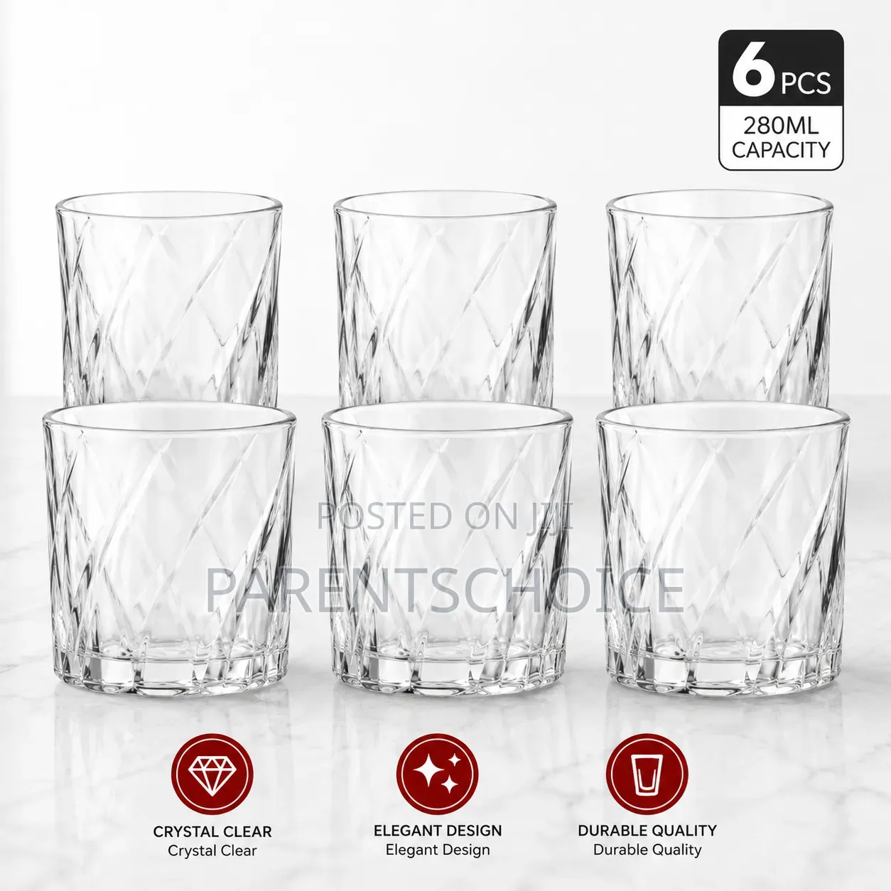Diamond Glass Carden Cup Set – 6 Pieces (280ml)