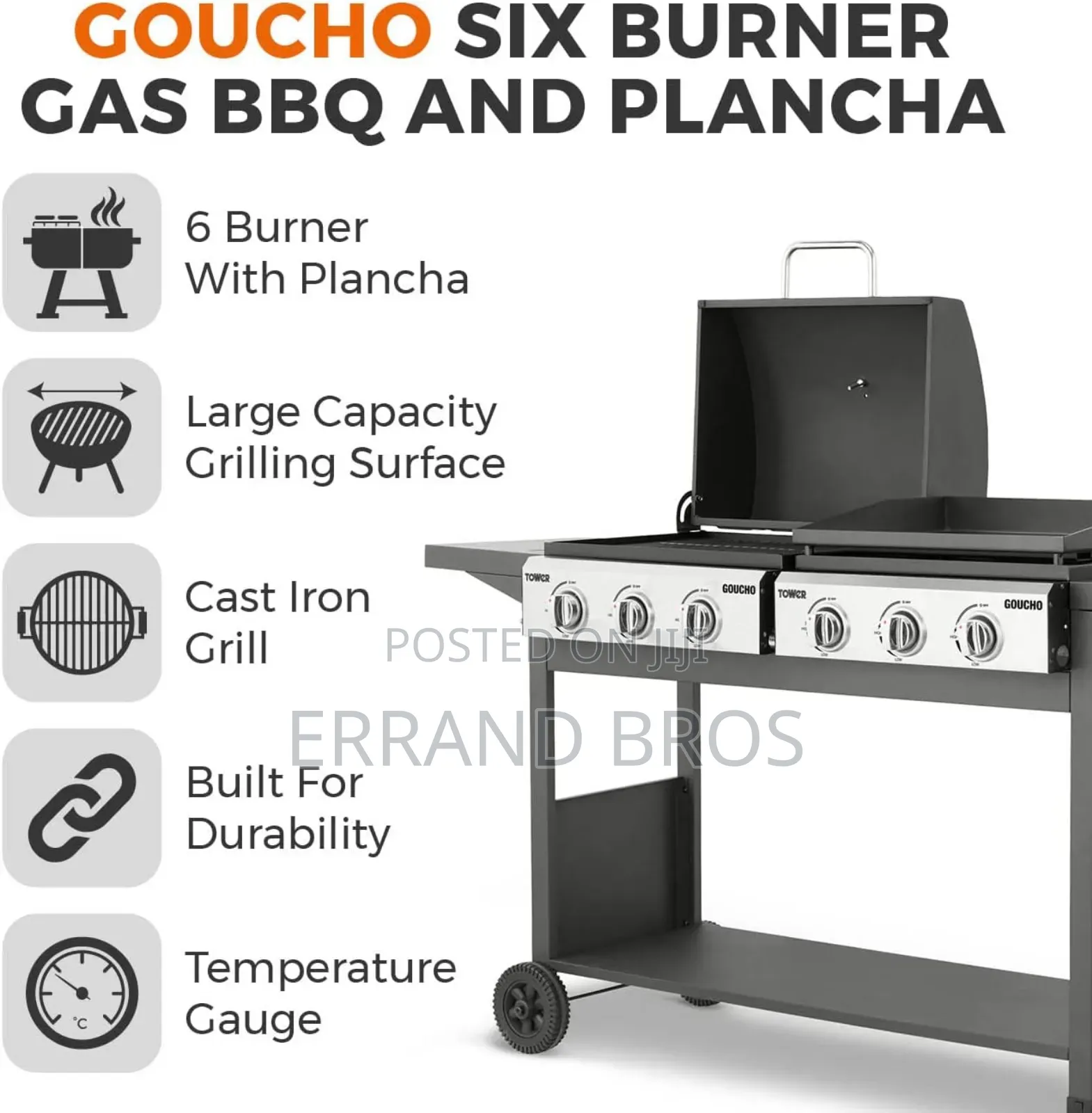 6 Burner Gas BBQ and Plancha With Precision Heat Thermometer