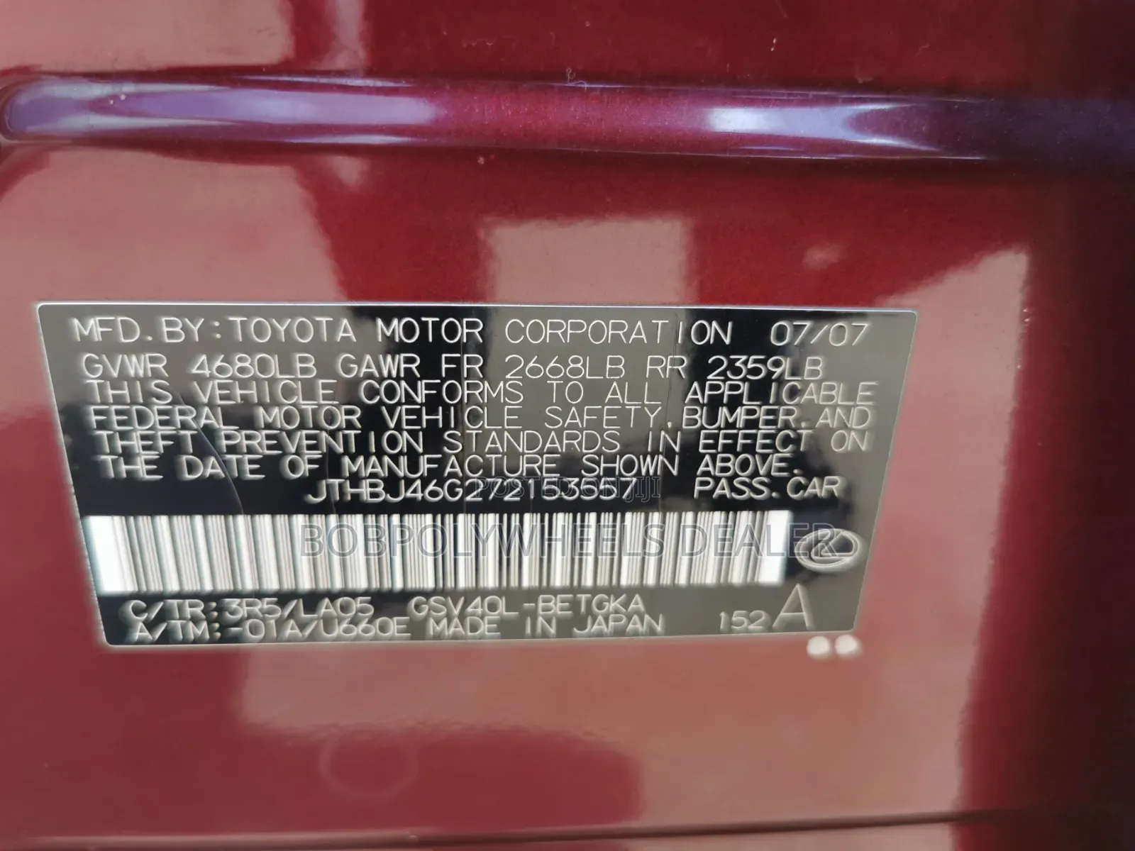Lexus ES 350 2007 Maroon
