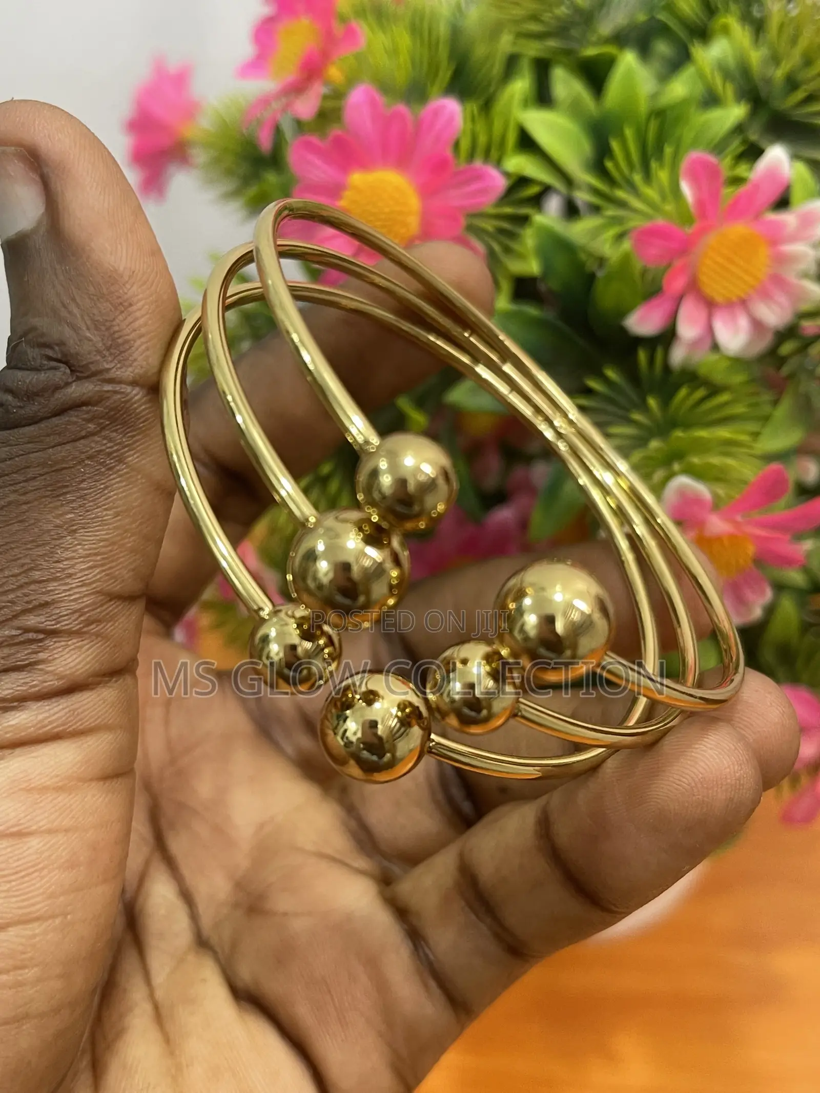 Piece Stacking Gold Sphere Open Bangle Bracelet Set