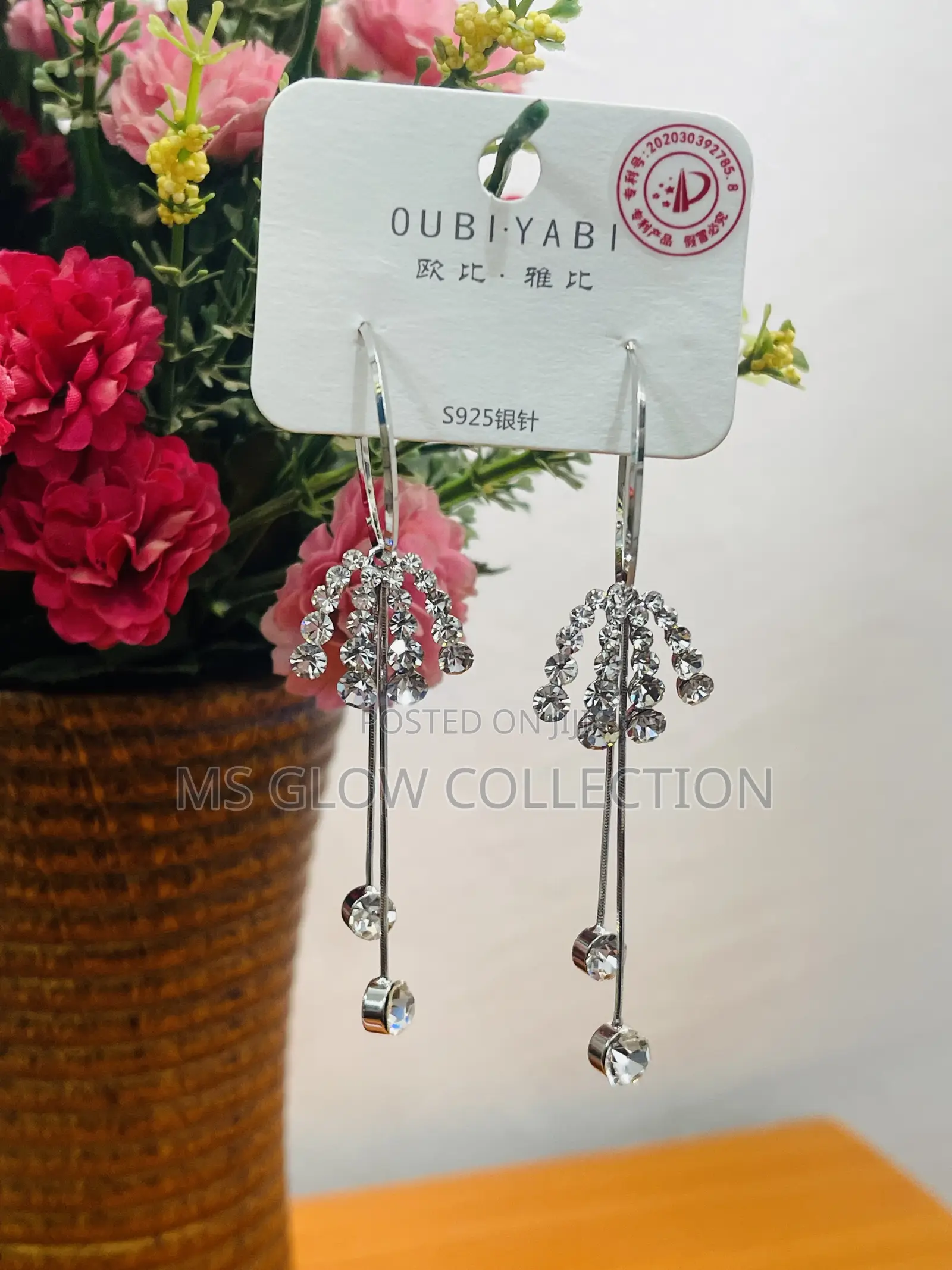 Oubiyabi S925 Silver Needle Crystal Chandelier Fringe Hoop Earrings