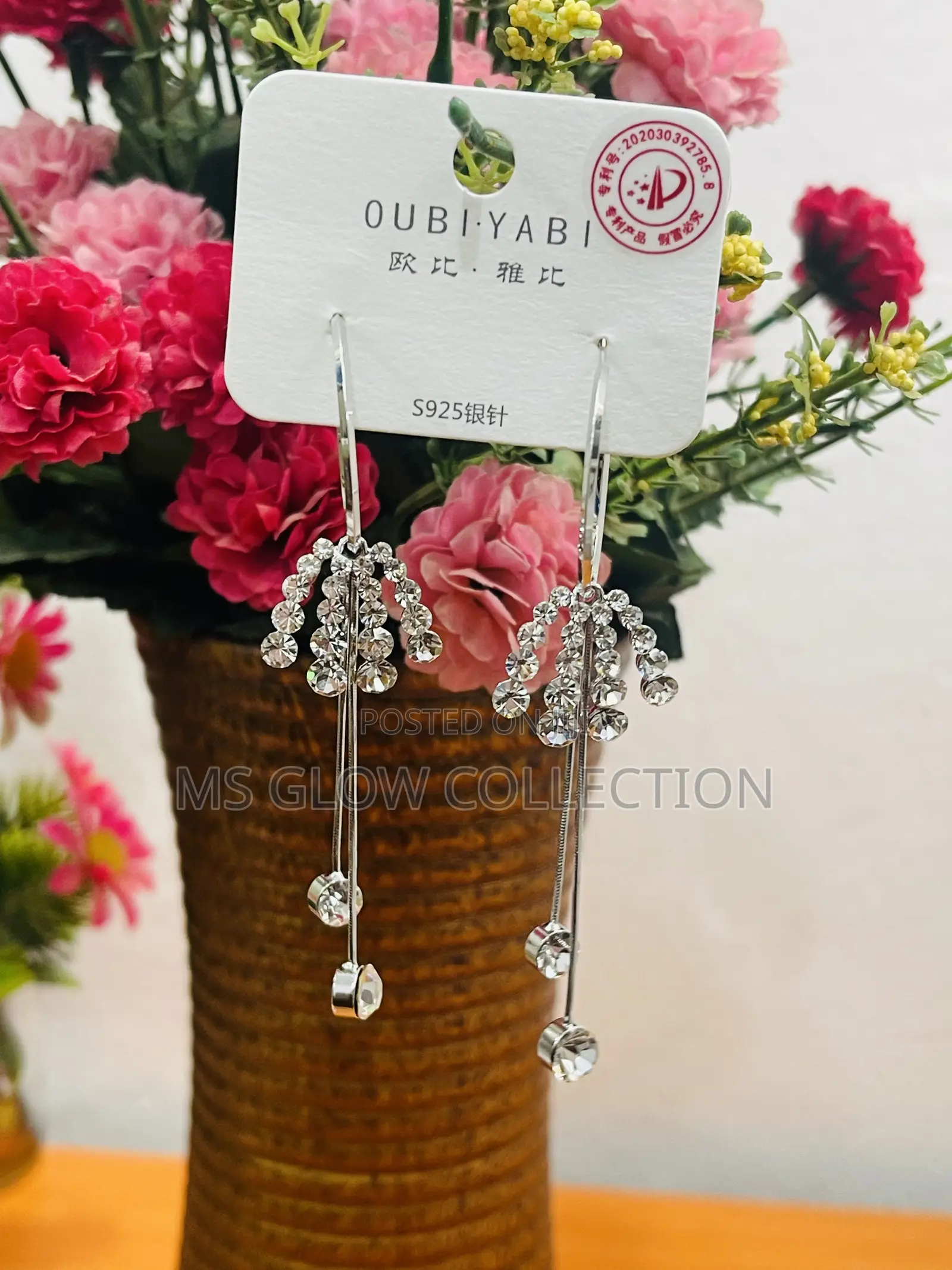 Oubiyabi S925 Silver Needle Crystal Chandelier Fringe Hoop Earrings