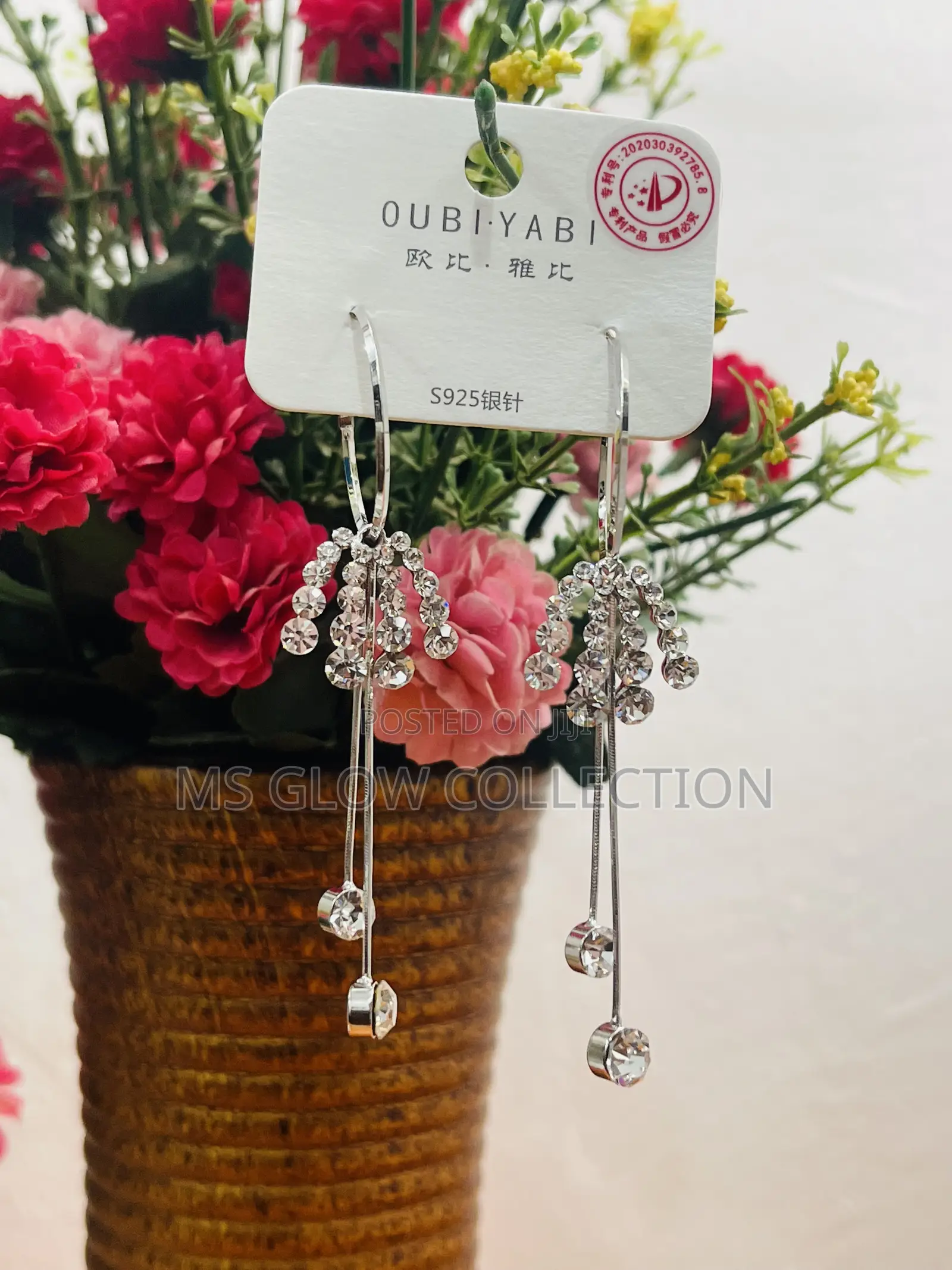 Oubiyabi S925 Silver Needle Crystal Chandelier Fringe Hoop Earrings