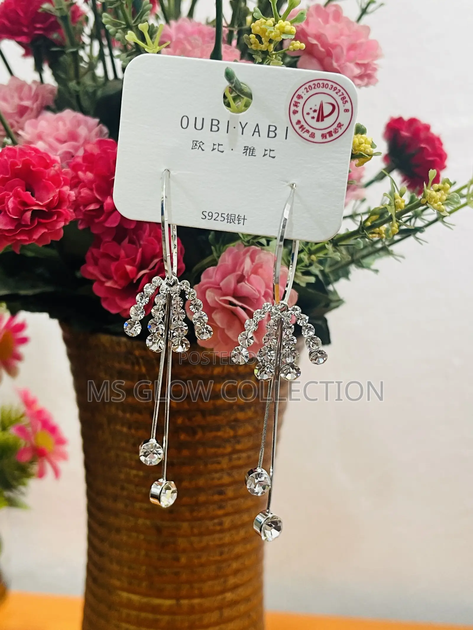 Oubiyabi S925 Silver Needle Crystal Chandelier Fringe Hoop Earrings