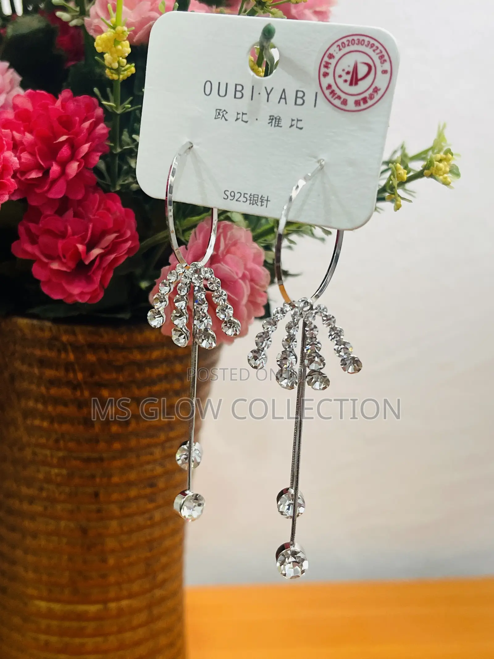 Oubiyabi S925 Silver Needle Crystal Chandelier Fringe Hoop Earrings