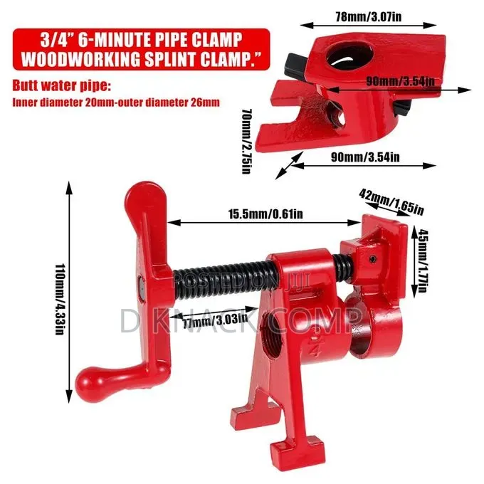 3/4" Wood Gluing Pipe Clamp Set Heavy Duty Adjustable Hand Tool