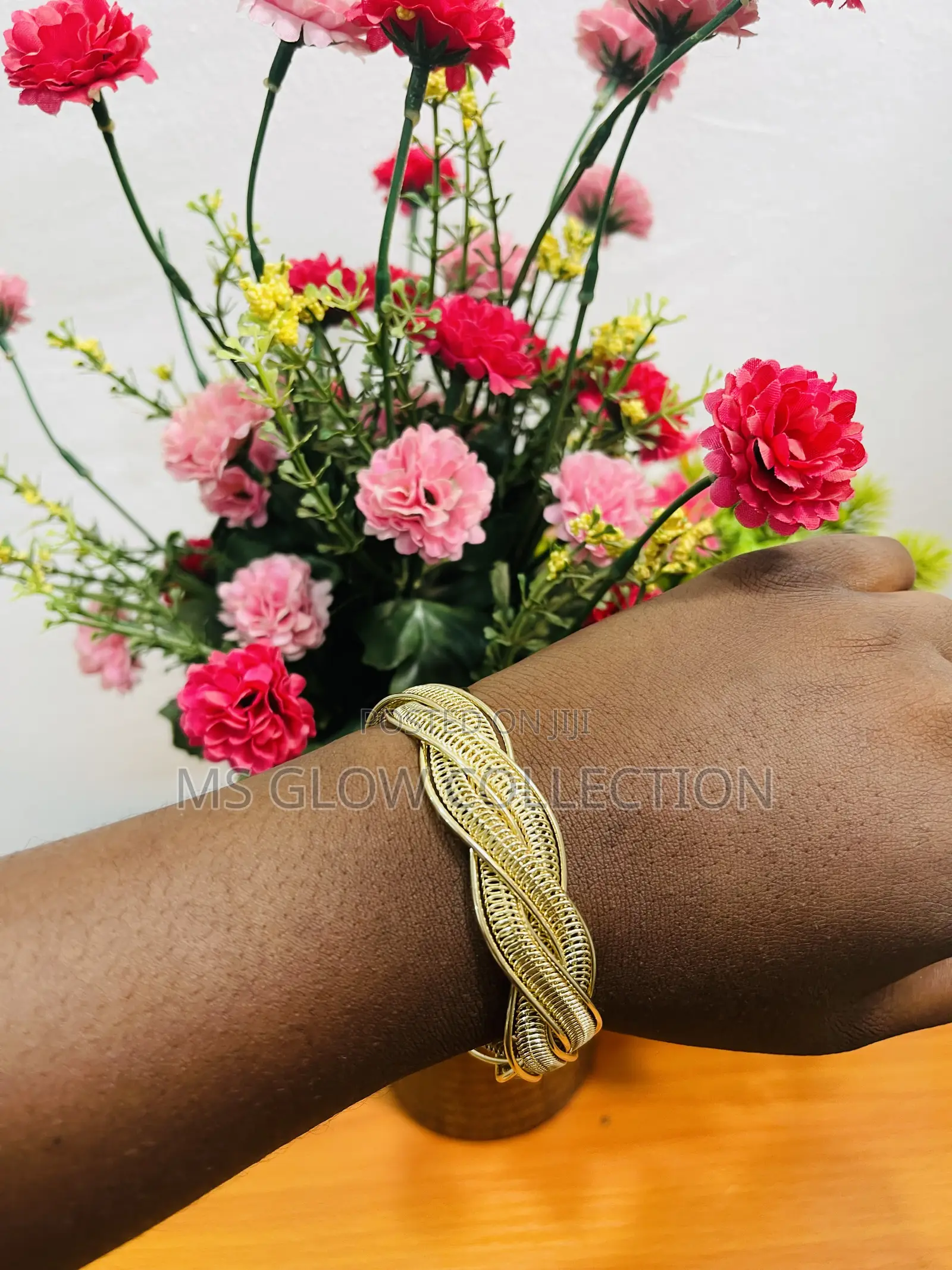Elegant Gold Woven Wire Mesh Statement Cuff Bracelet