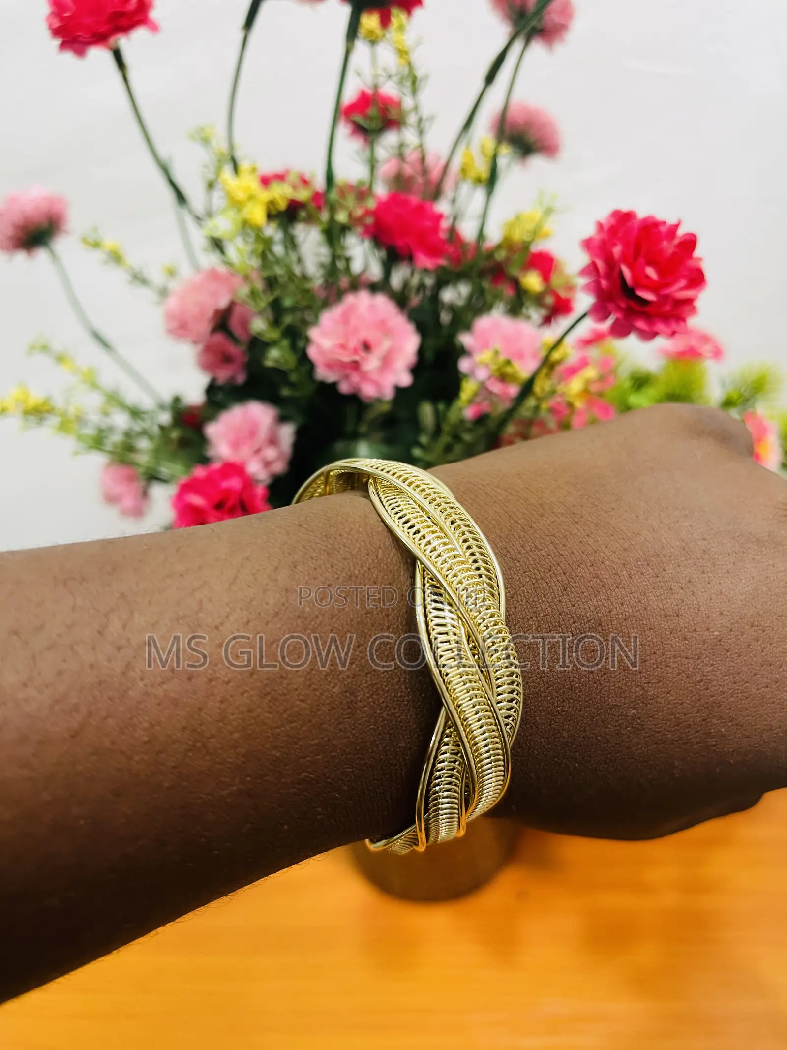 Elegant Gold Woven Wire Mesh Statement Cuff Bracelet