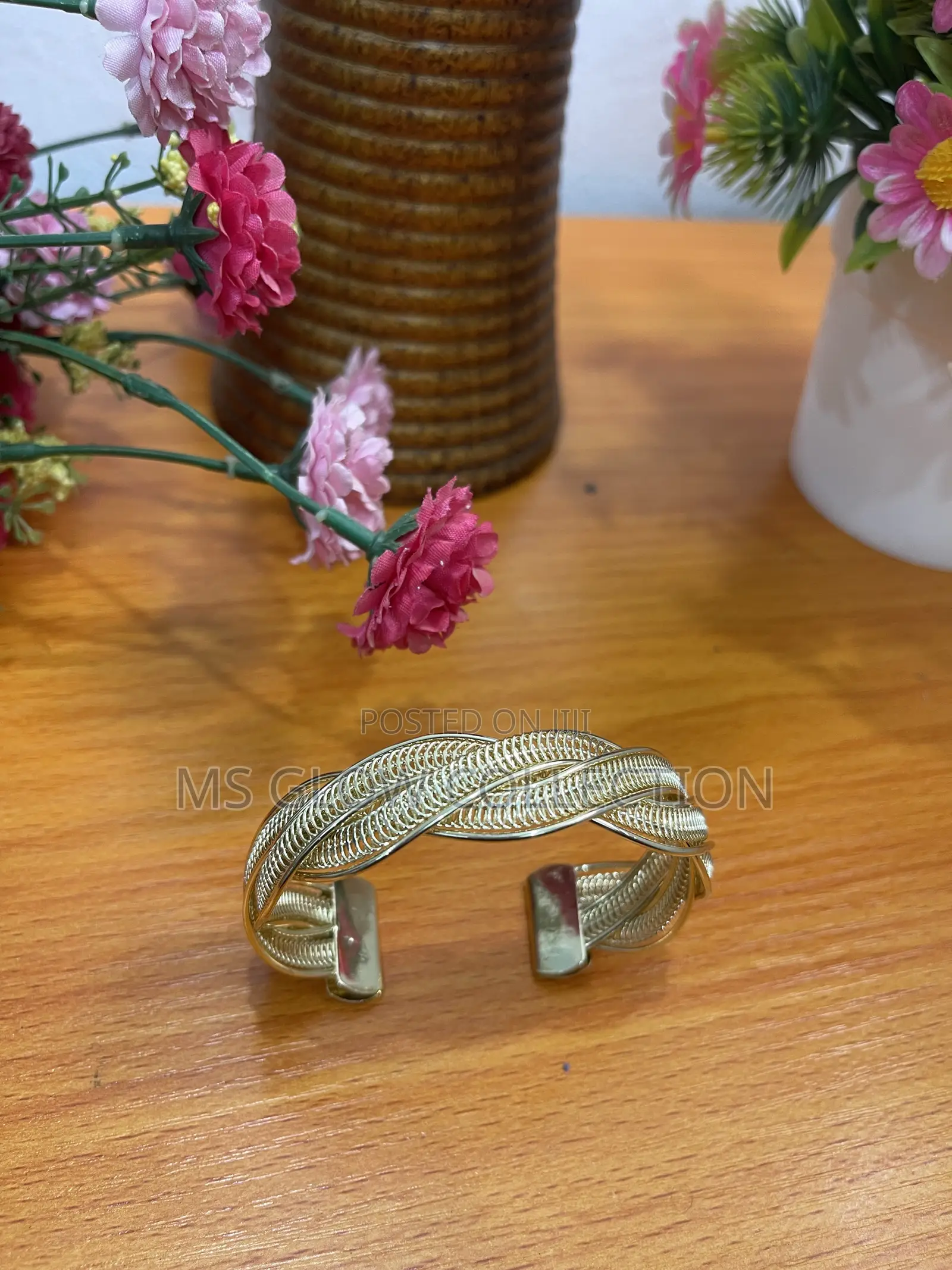 Elegant Gold Woven Wire Mesh Statement Cuff Bracelet