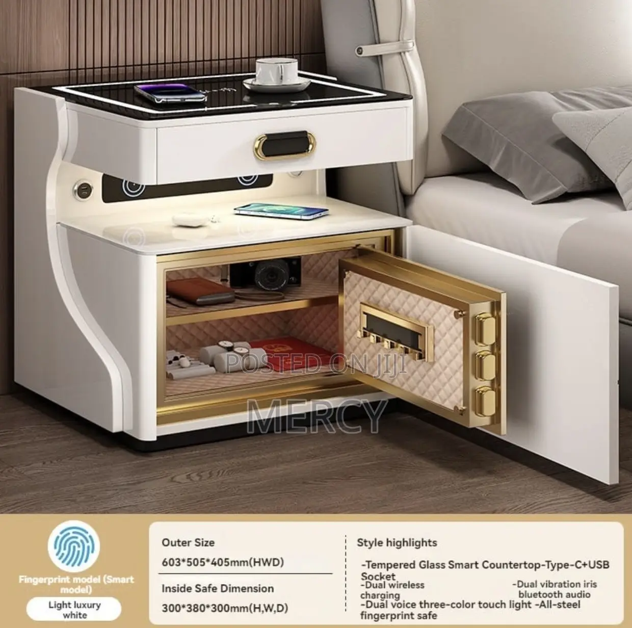 Luxury Side Drawer With Safe Lock and Charging Port